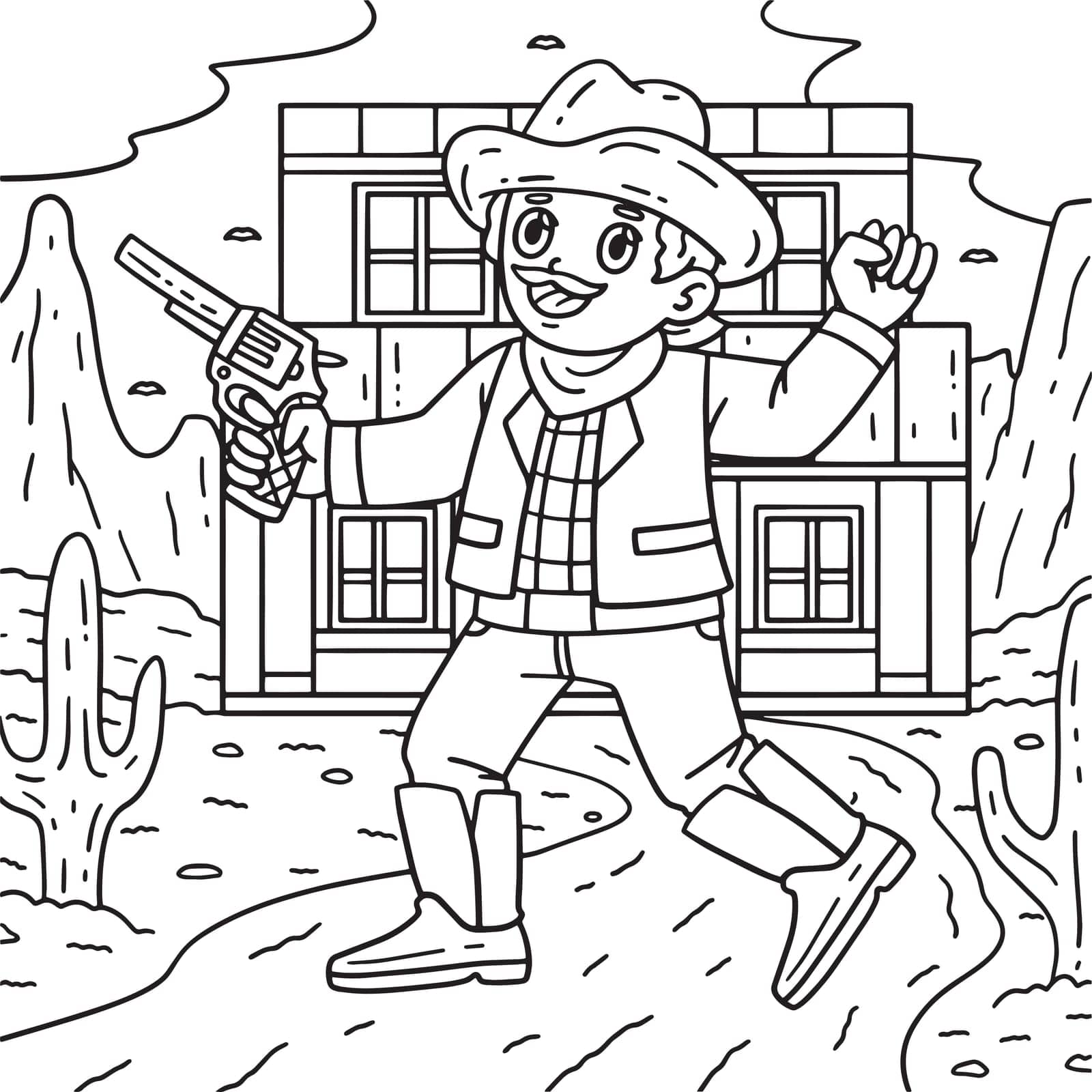 A cute and funny coloring page of a Cowboy with Gun. Provides hours of coloring fun for children. To color, this page is very easy. Suitable for little kids and toddlers.