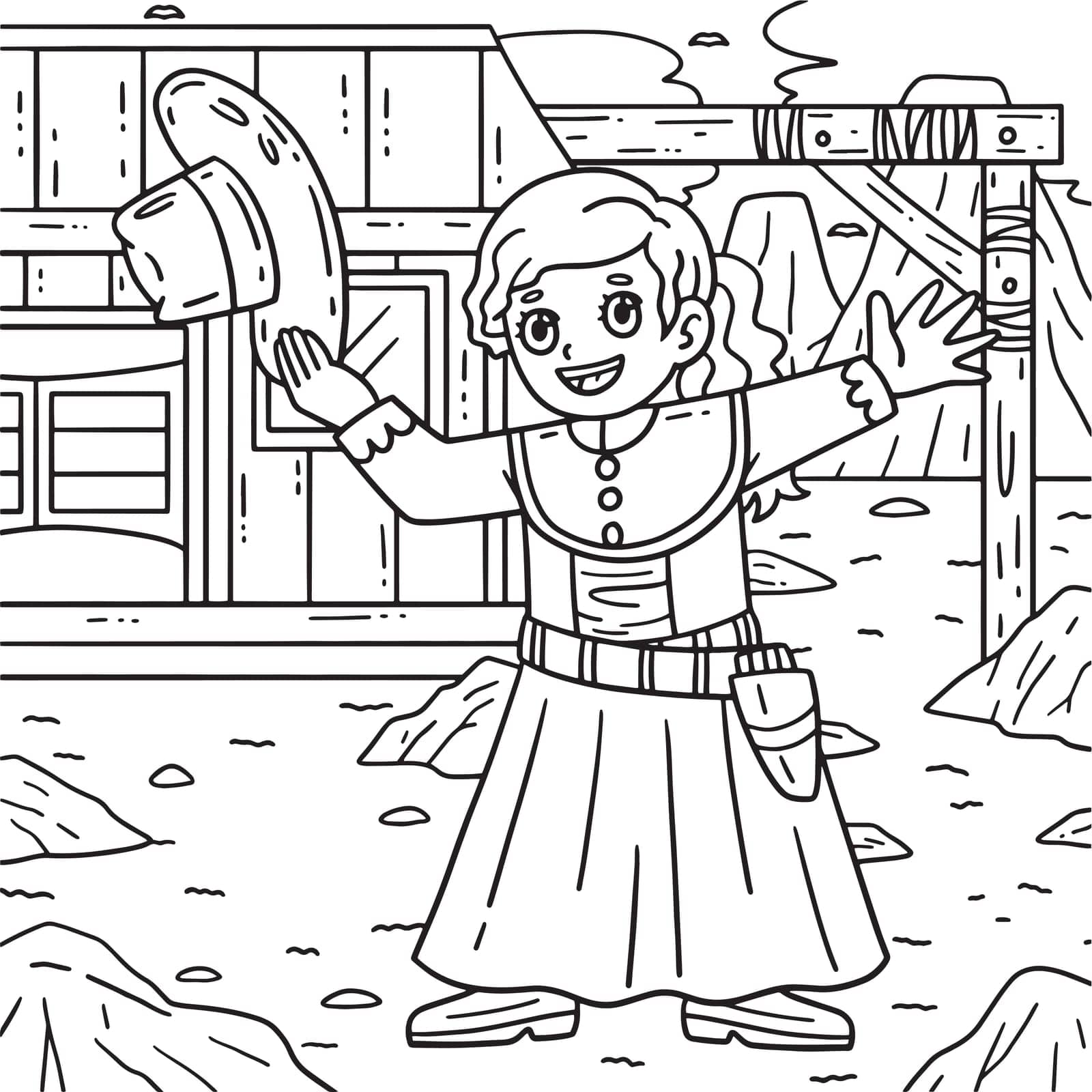 A cute and funny coloring page of a Cowgirl in a Dress. Provides hours of coloring fun for children. To color, this page is very easy. Suitable for little kids and toddlers.