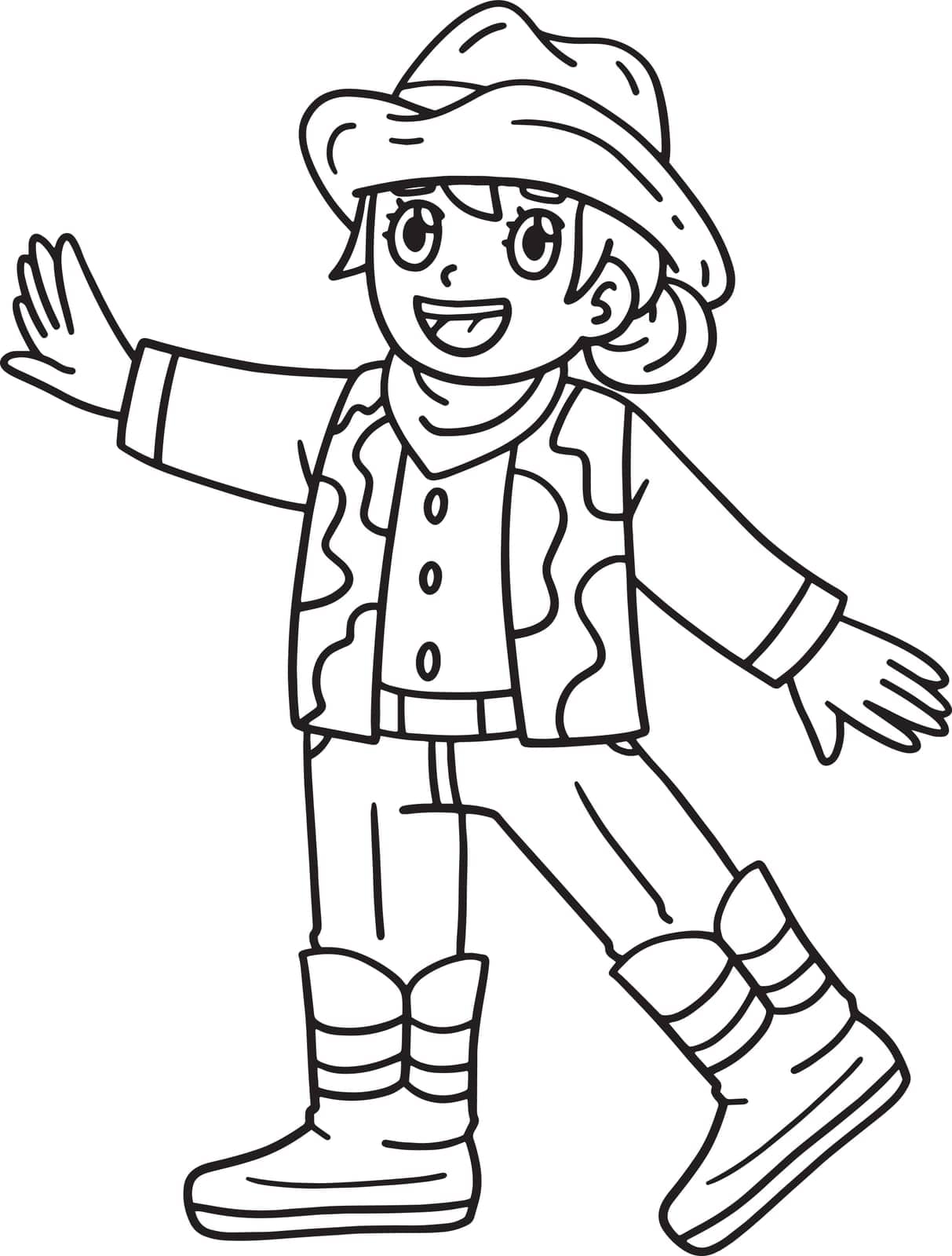 A cute and funny coloring page of a Cowgirl. Provides hours of coloring fun for children. To color, this page is very easy. Suitable for little kids and toddlers.