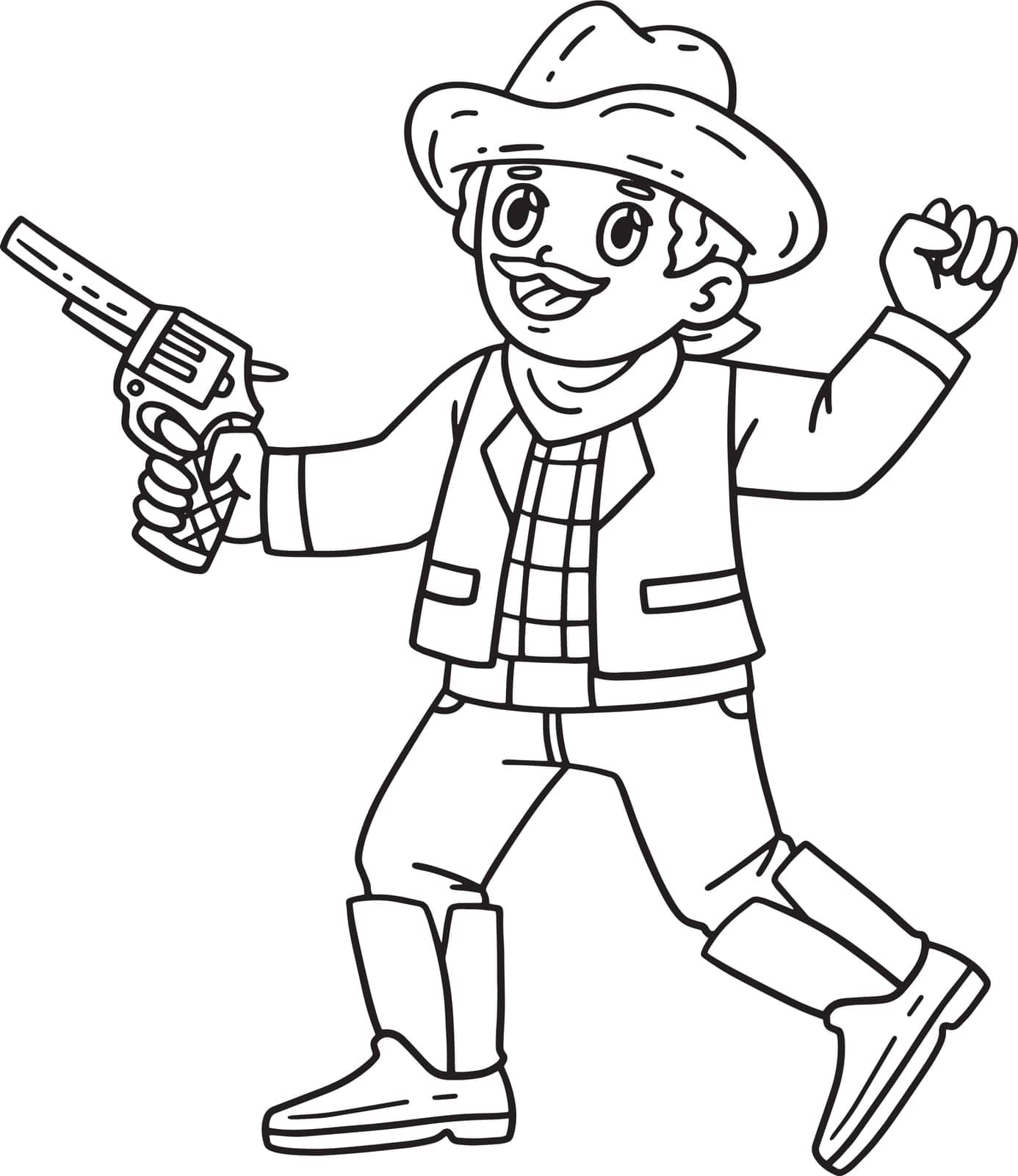 A cute and funny coloring page of a Cowboy with Gun. Provides hours of coloring fun for children. To color, this page is very easy. Suitable for little kids and toddlers.