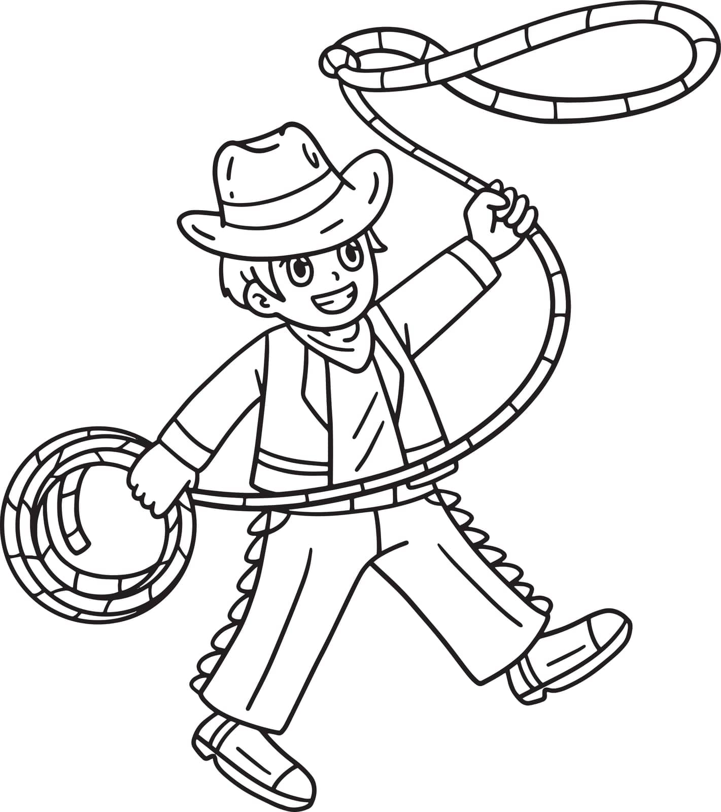 Cowboy with Lasso Isolated Coloring Page for Kids by abbydesign
