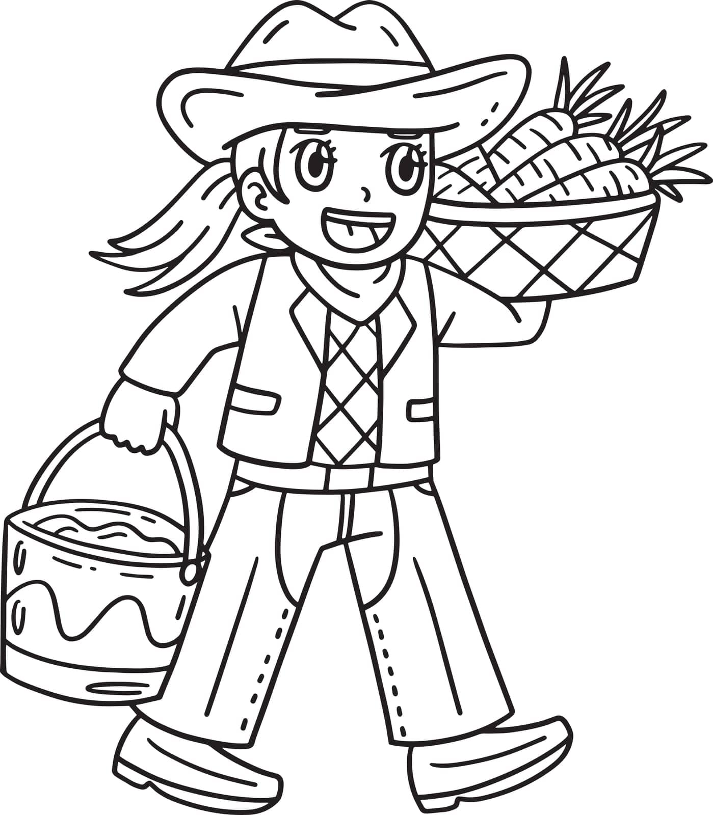 Cowgirl with Carrots and Bucket of Water Isolated by abbydesign