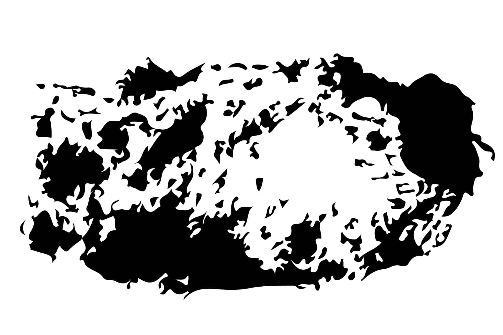 Ink splat overlaid by dots in black and white. Vector illustration