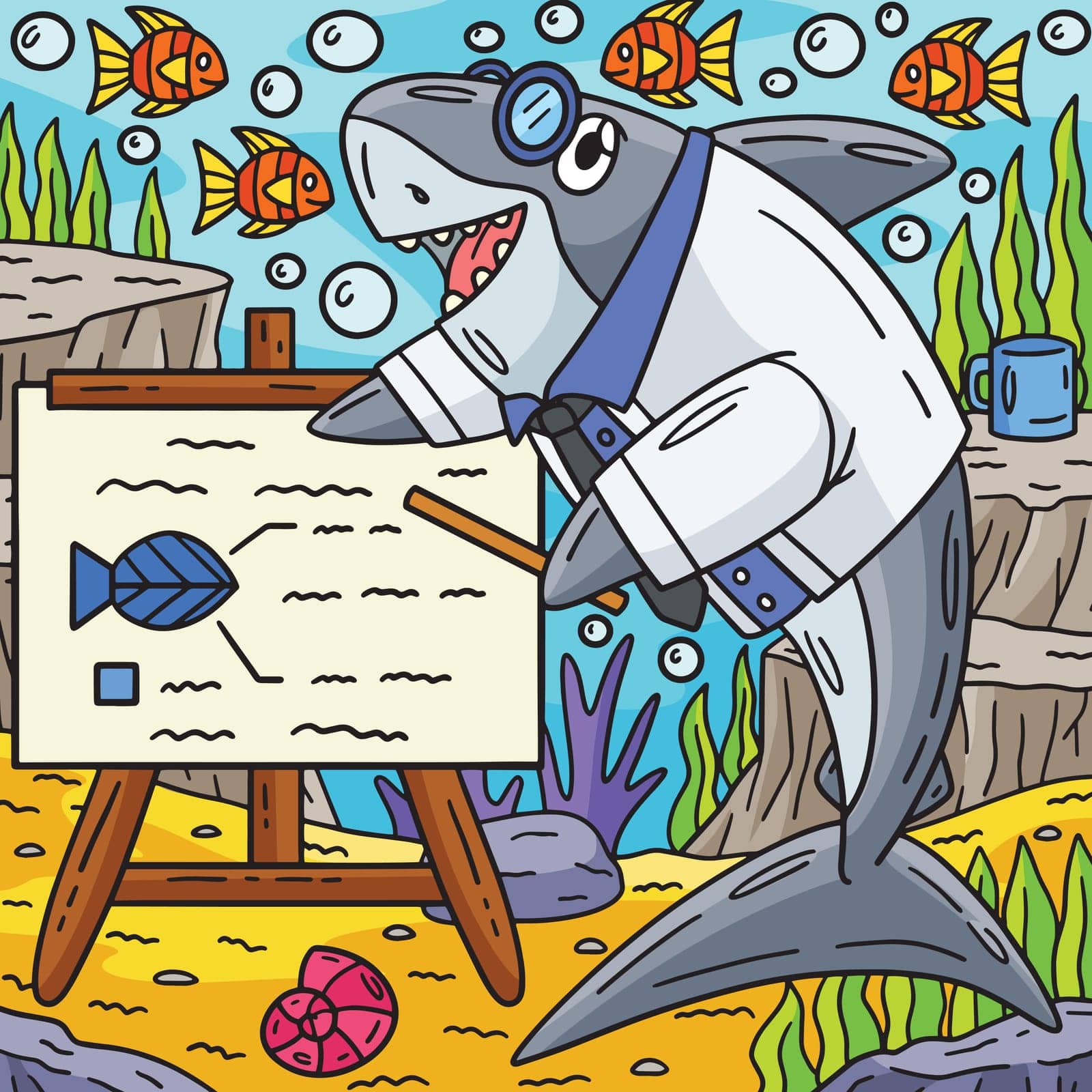Professor Shark Colored Cartoon Illustration by abbydesign