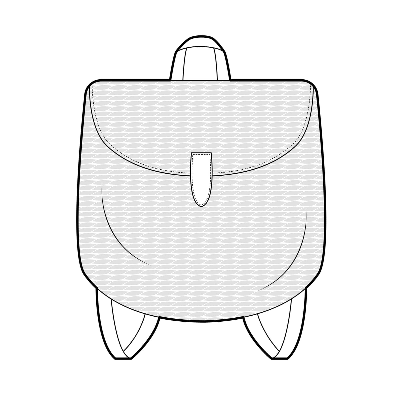 Straw backpack silhouette bag. Fashion accessory technical illustration. Vector schoolbag front view for Men, women, unisex style, flat handbag CAD mockup sketch outline isolated