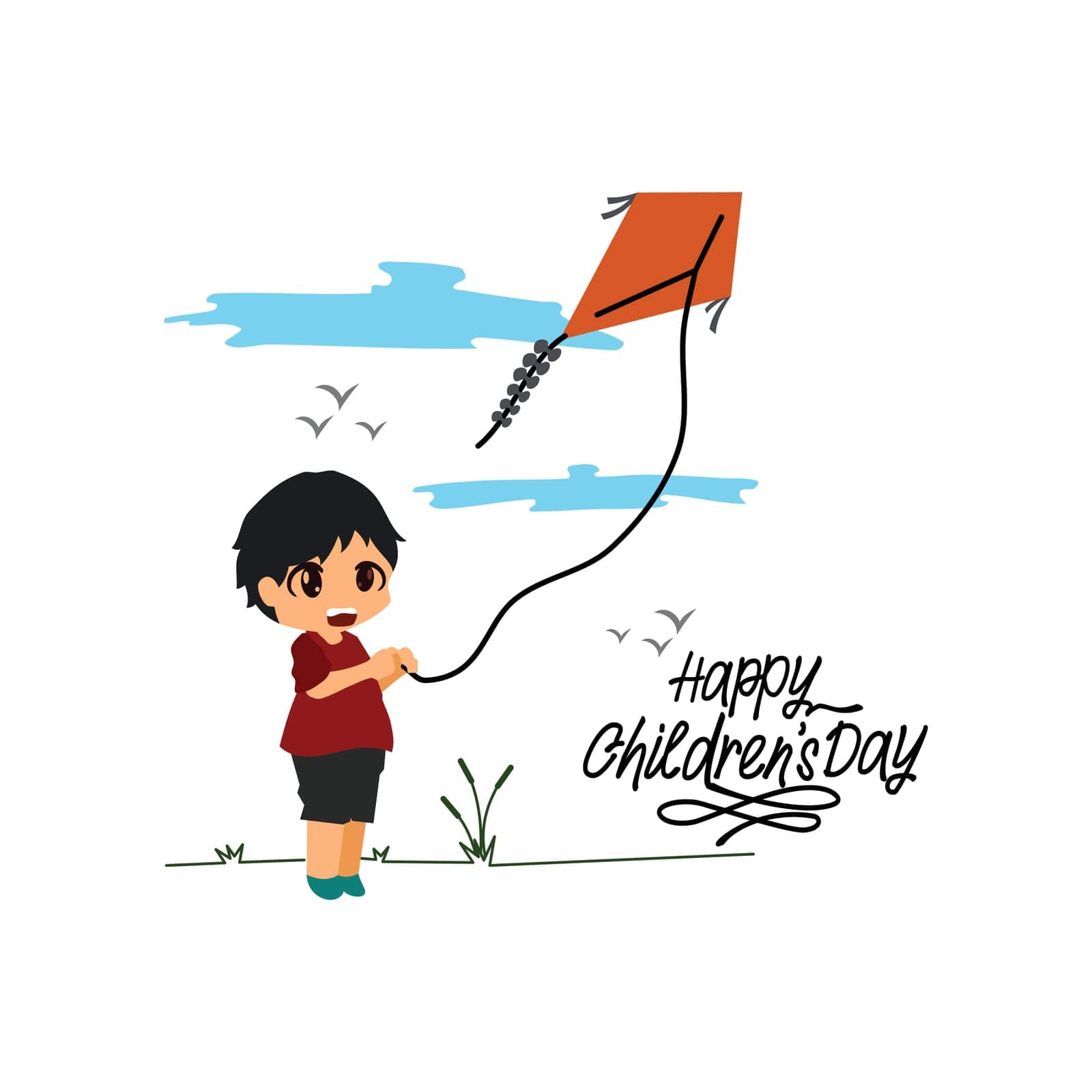 Kid playing with kites Illustration. Happy Children's Day