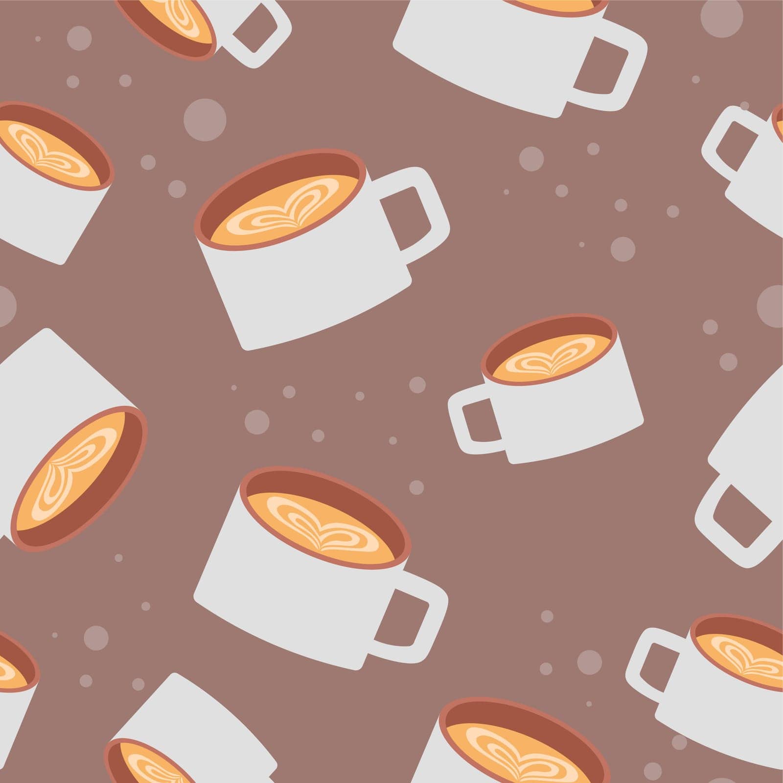 White cup with cappuccino. Seamless pattern background. Vector illustration in flat style.