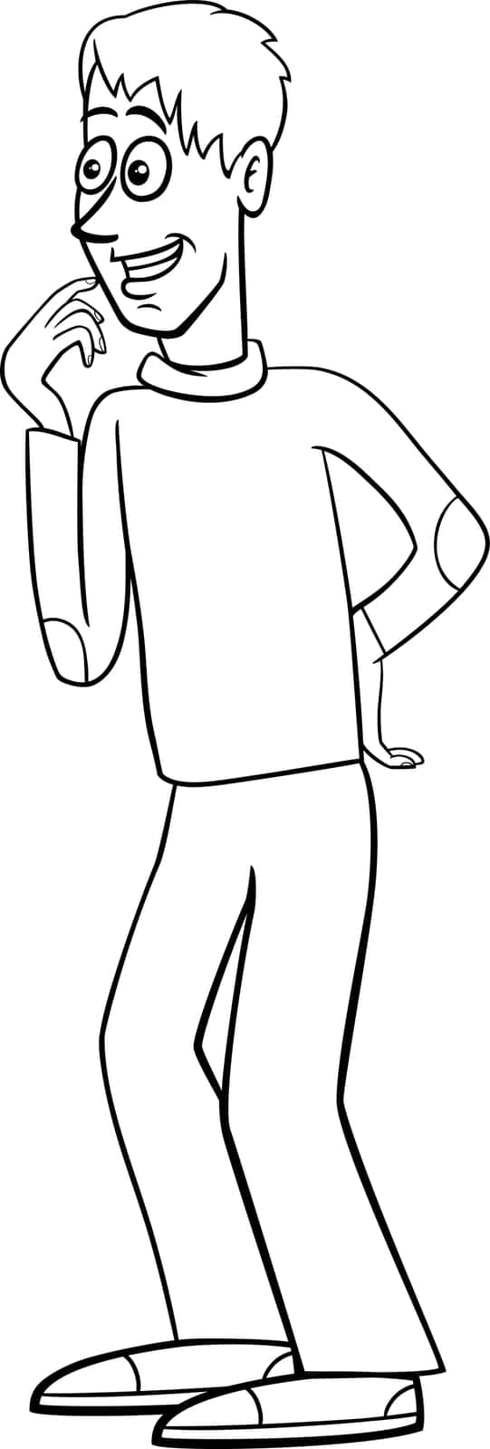 Cartoon illustration of funny young man or guy comic character coloring page