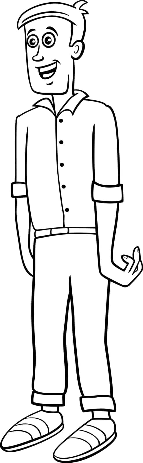 Cartoon illustration of funny young man or guy comic character coloring page