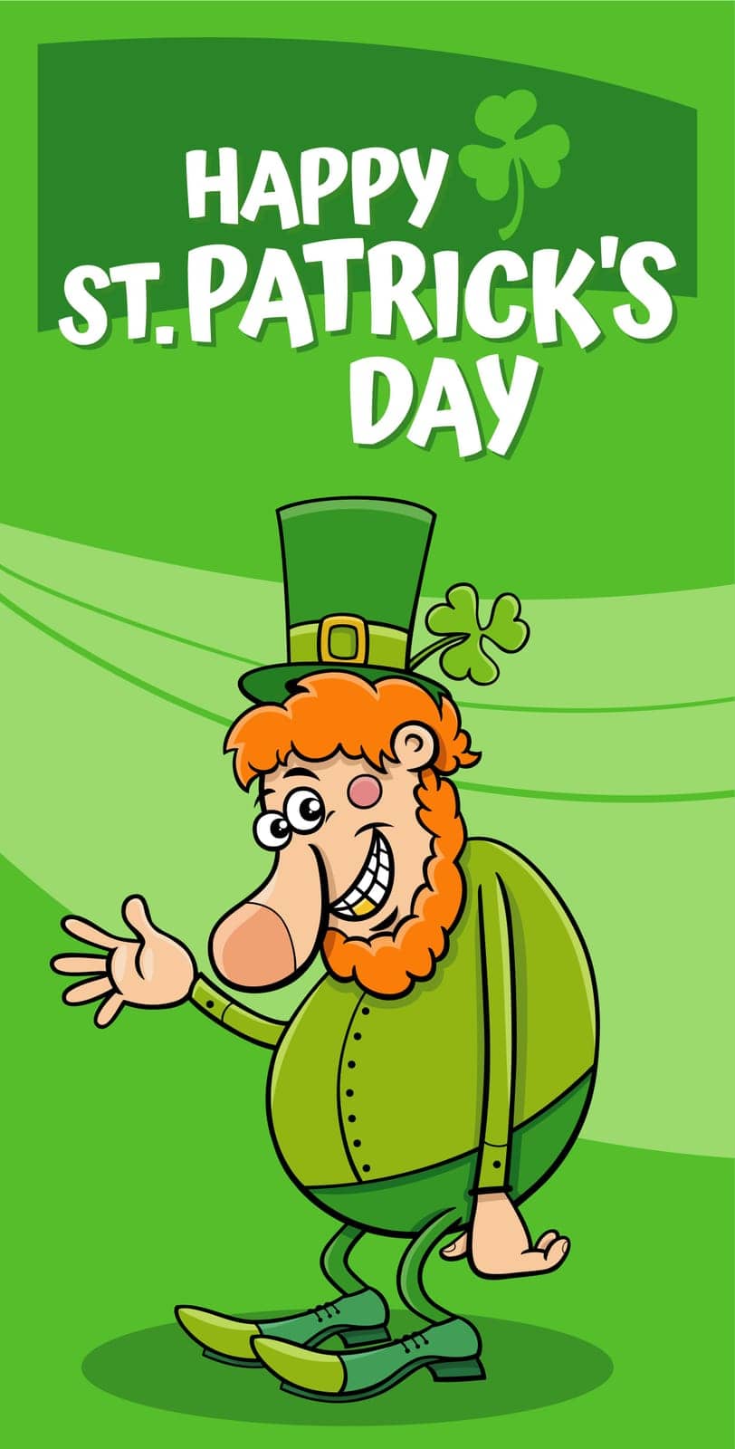 Cartoon illustration of Saint Patrick Day design with Leprechaun character with clover