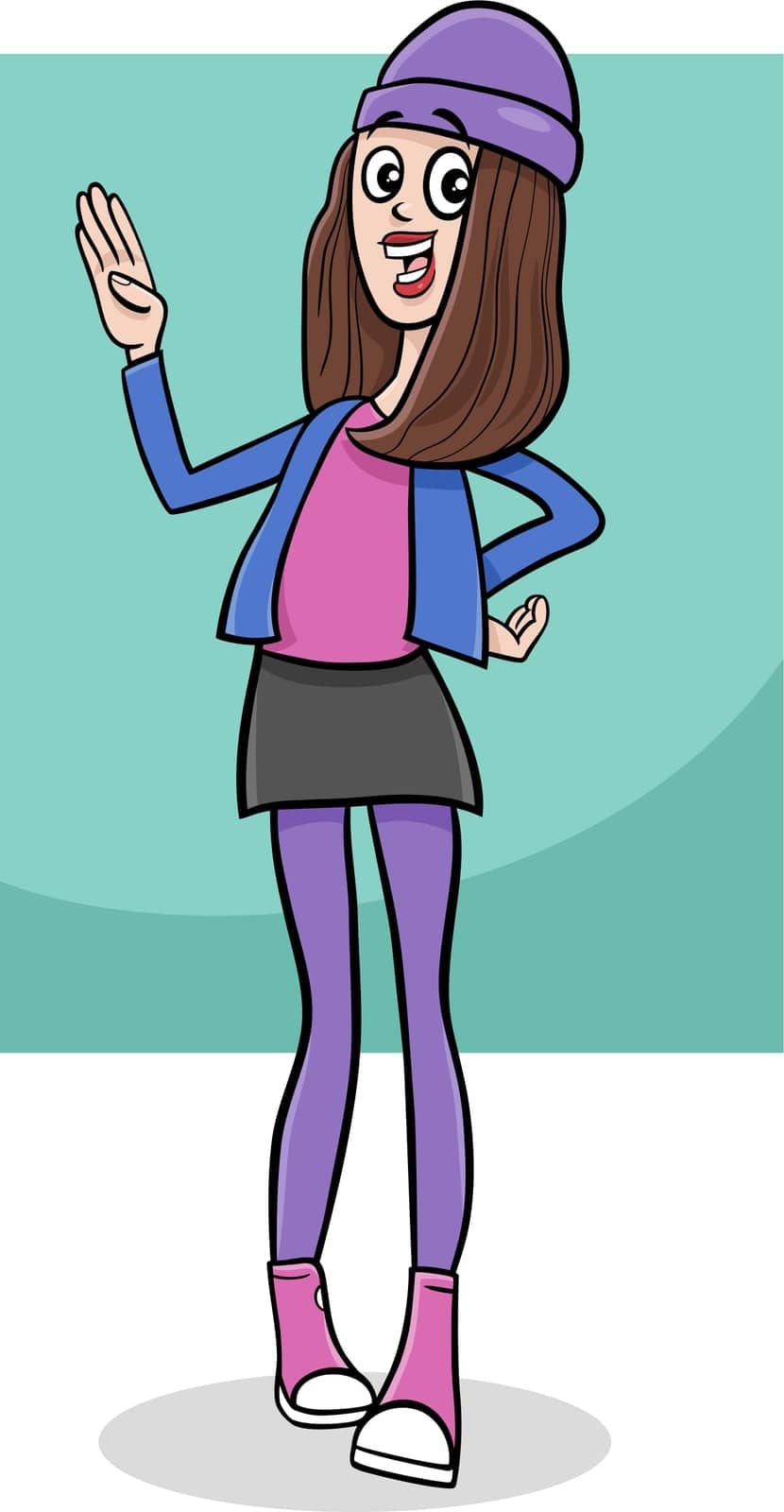 Cartoon illustration of funny girl or young woman comic character