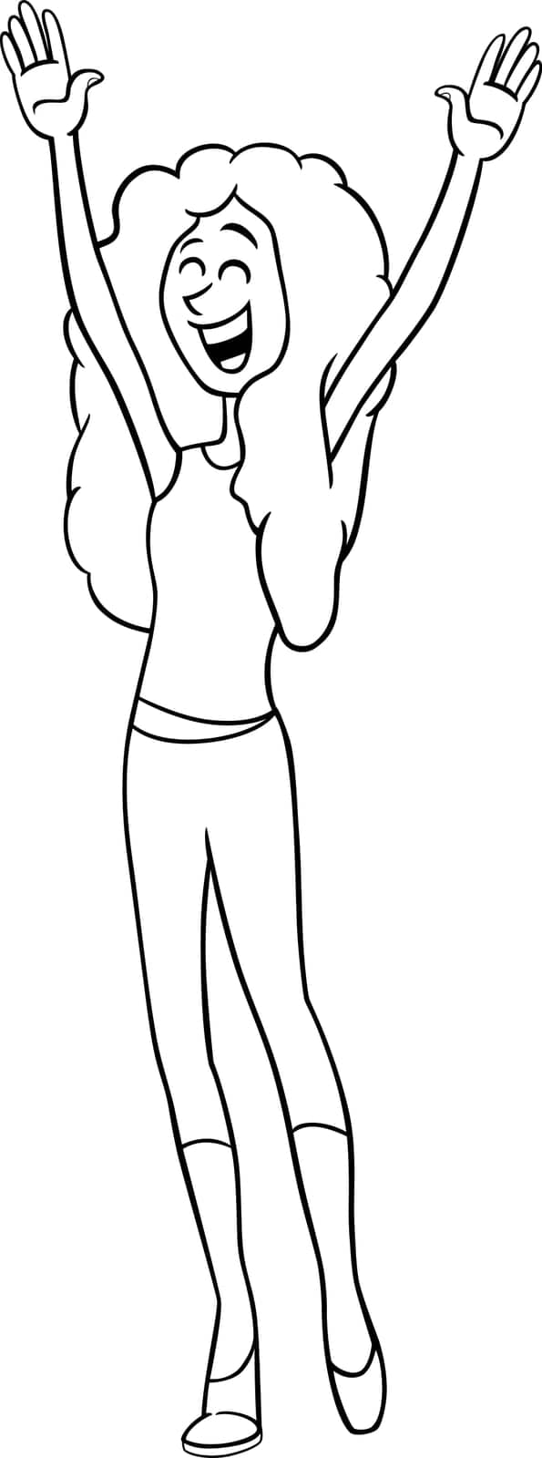 Cartoon illustration of happy girl or young woman comic character coloring page