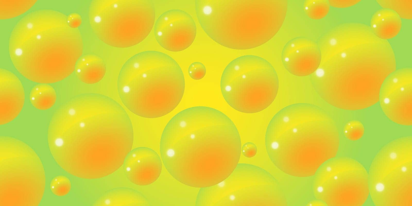 Summer sunny warm background with bubbles on it. Abstract bubble background. 3d texture of liquid with blobs. Seamless pattern. Yellow, orange, light green color. Vector illustration.