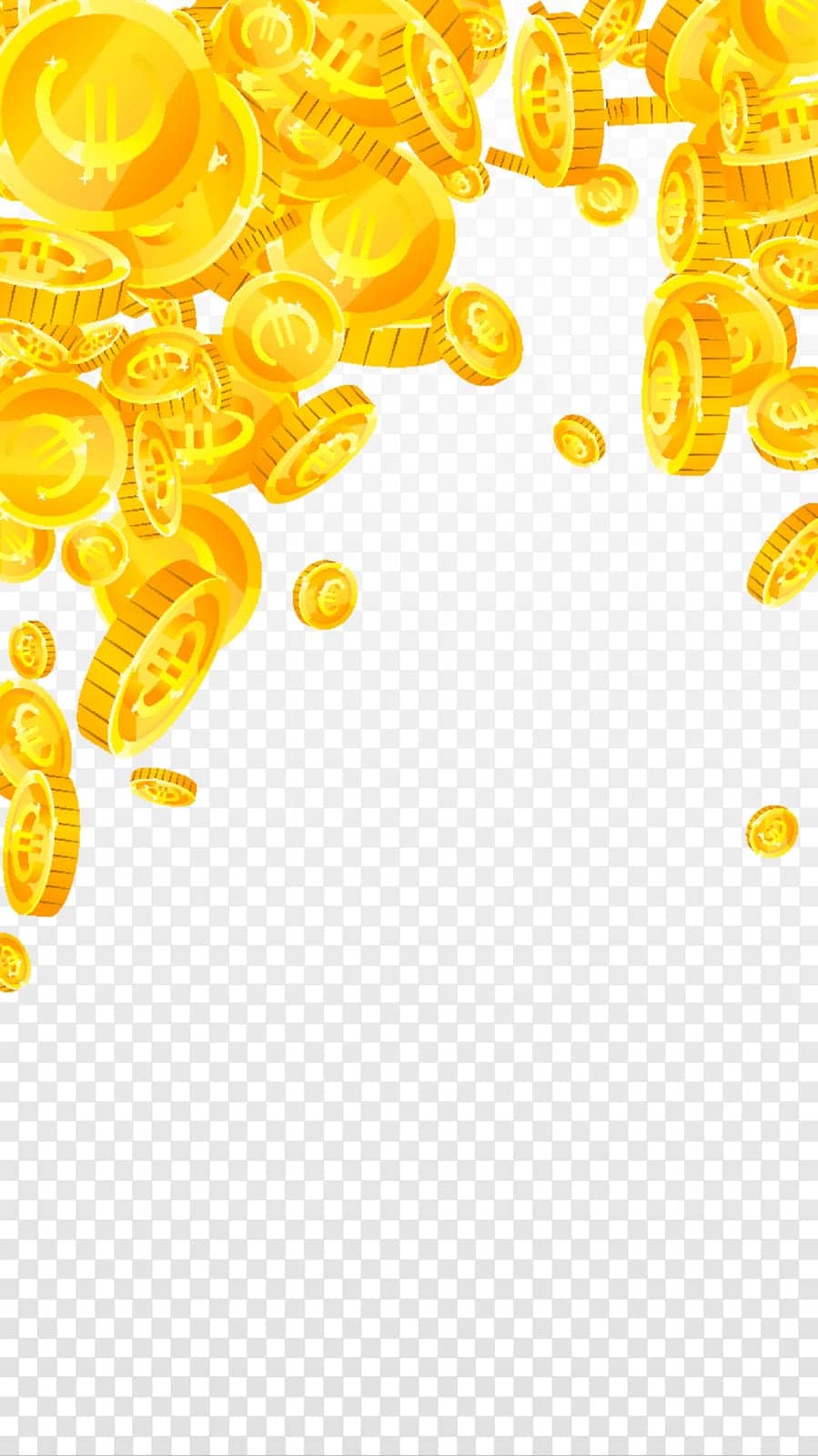 European Union Euro coins falling. Scattered gold EUR coins. Europe money. Global financial crisis concept. Vector illustration.