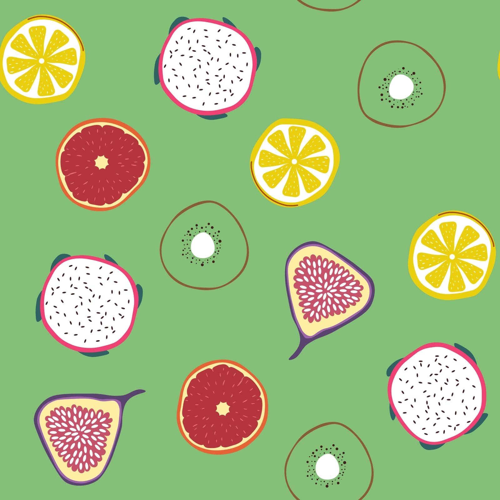 Seamless fruit slice pattern on light green, vector design