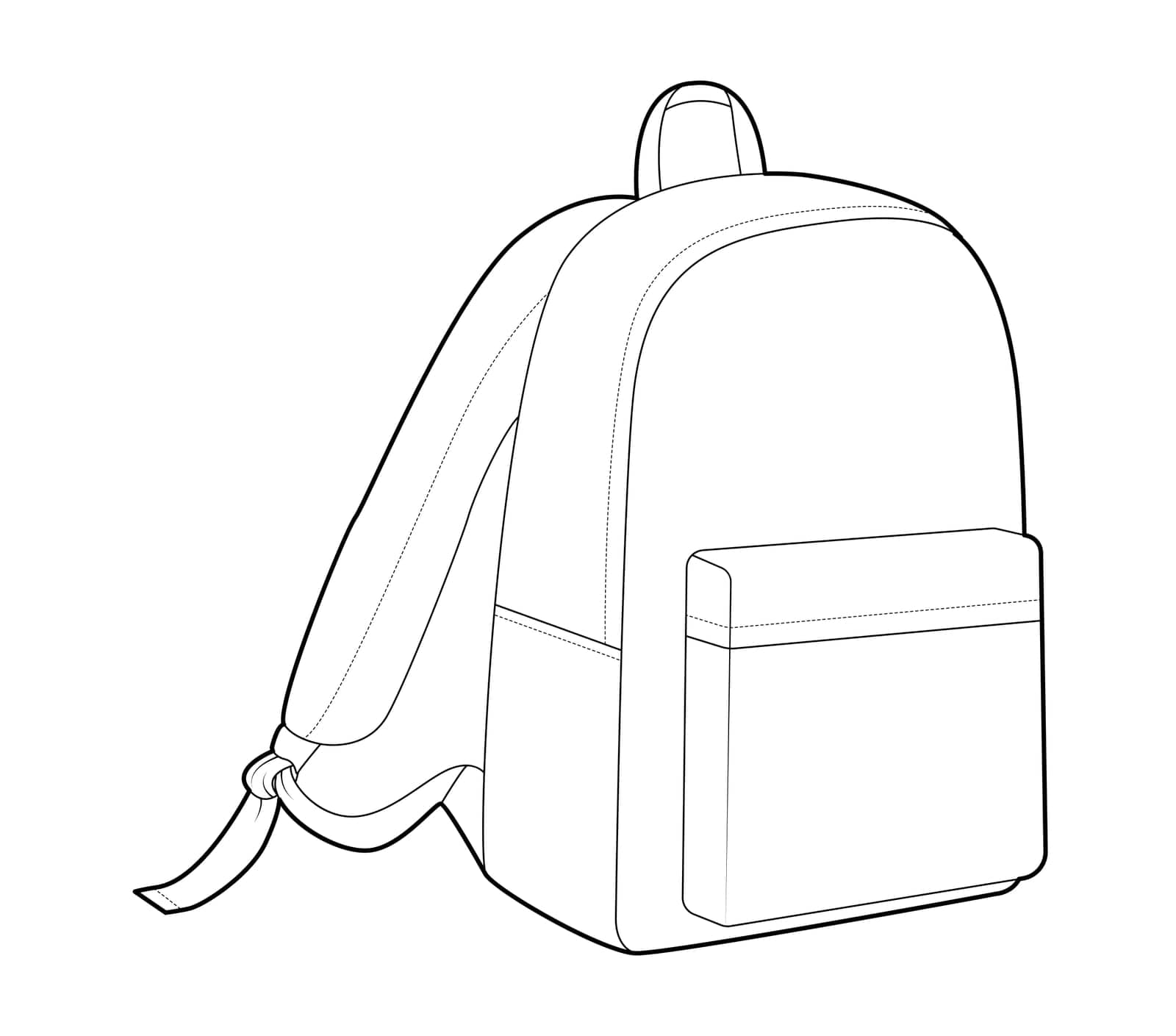 Backpack silhouette bag. Fashion accessory technical illustration. Vector schoolbag 3-4 view for Men, women, unisex style, flat handbag CAD mockup sketch outline isolated