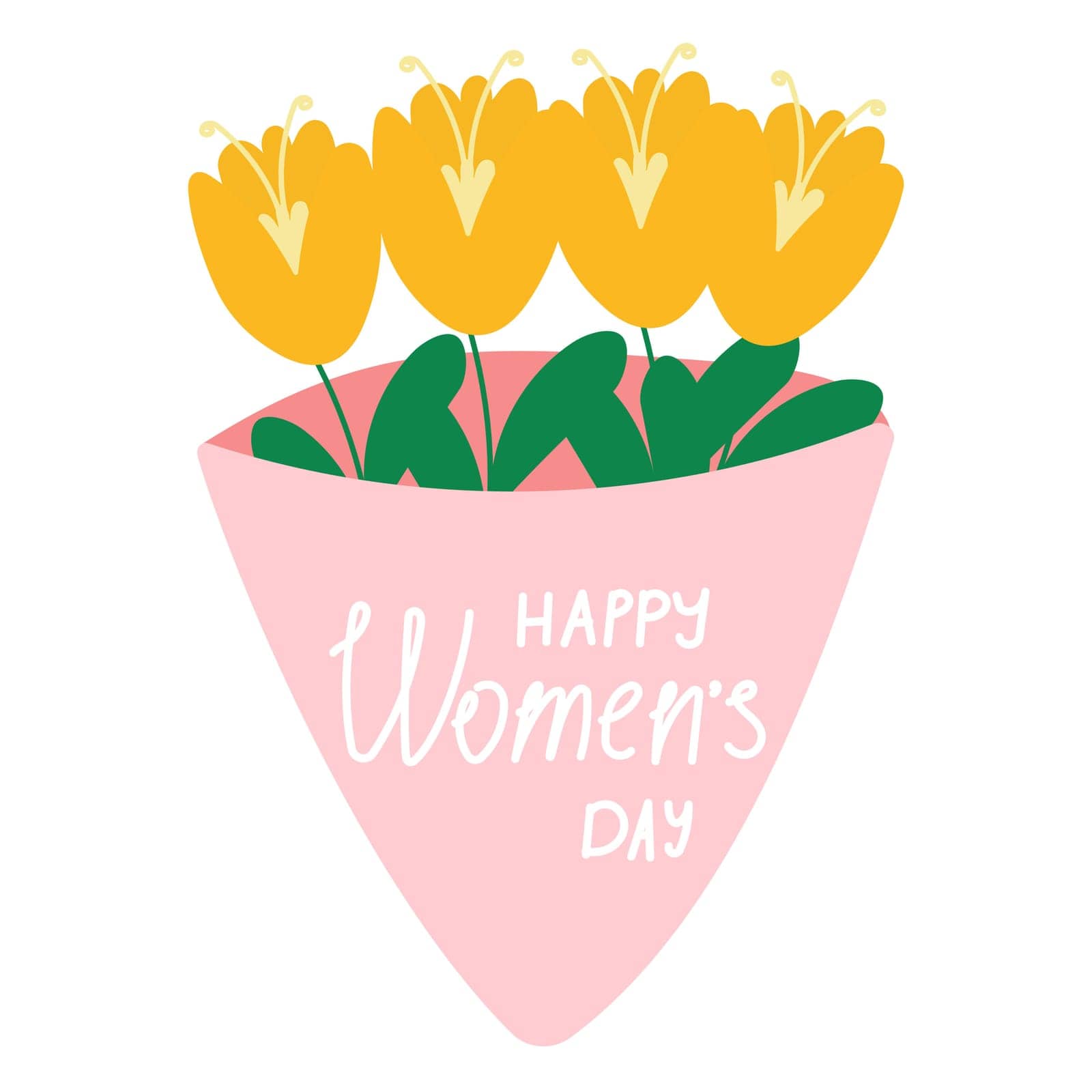 Greeting card in honor of International Women's Day. the power of female freedom and independence. March eight. Beautiful spring Flowers and Bouquets. Lettering hand drawn vector illustration.