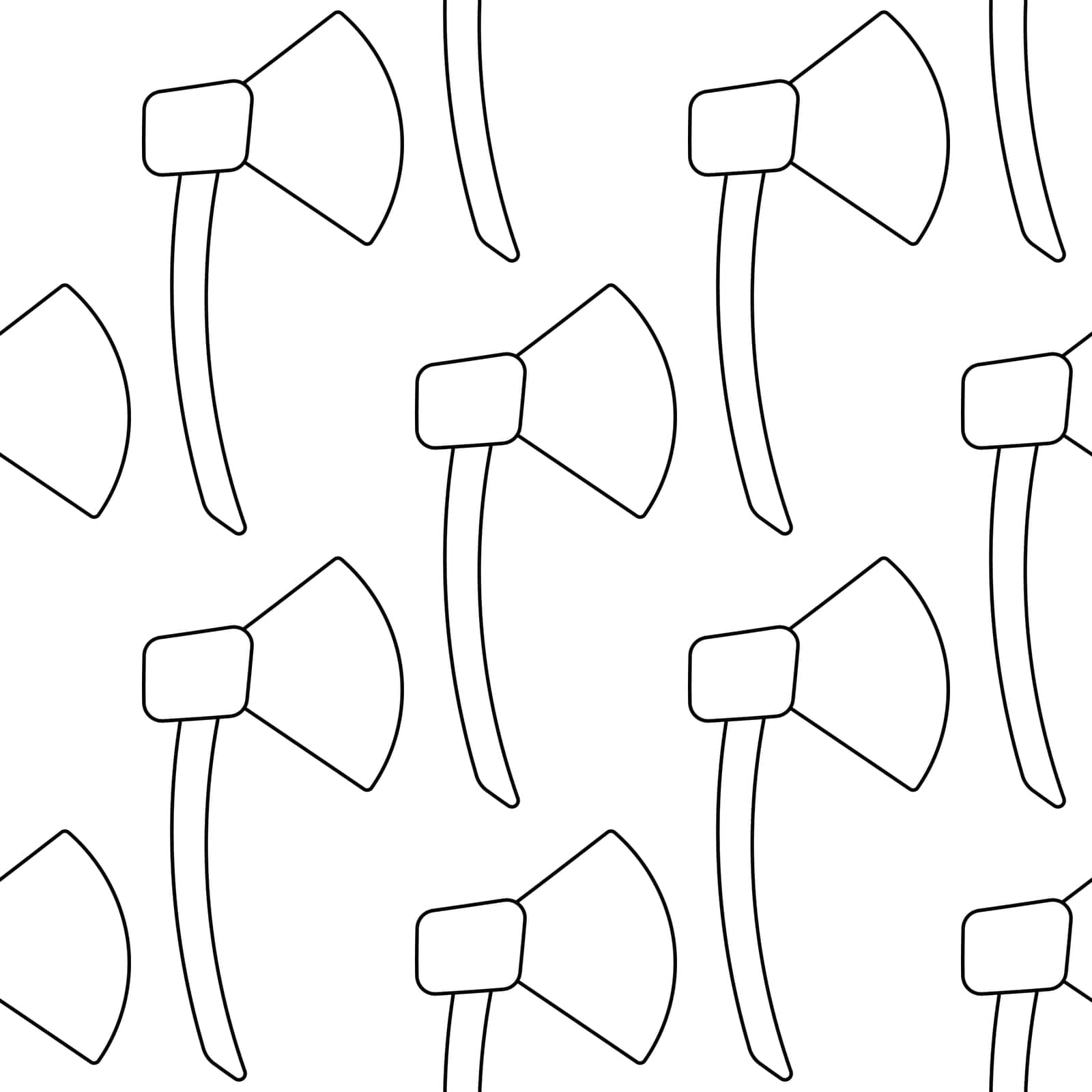 An ax is a metal tool with a wooden handle for use in the garden, at home, and outdoors. Sharp weapon. Chop wood and use it in construction. Hand drawn vector illustration. pattern, seamless, line.