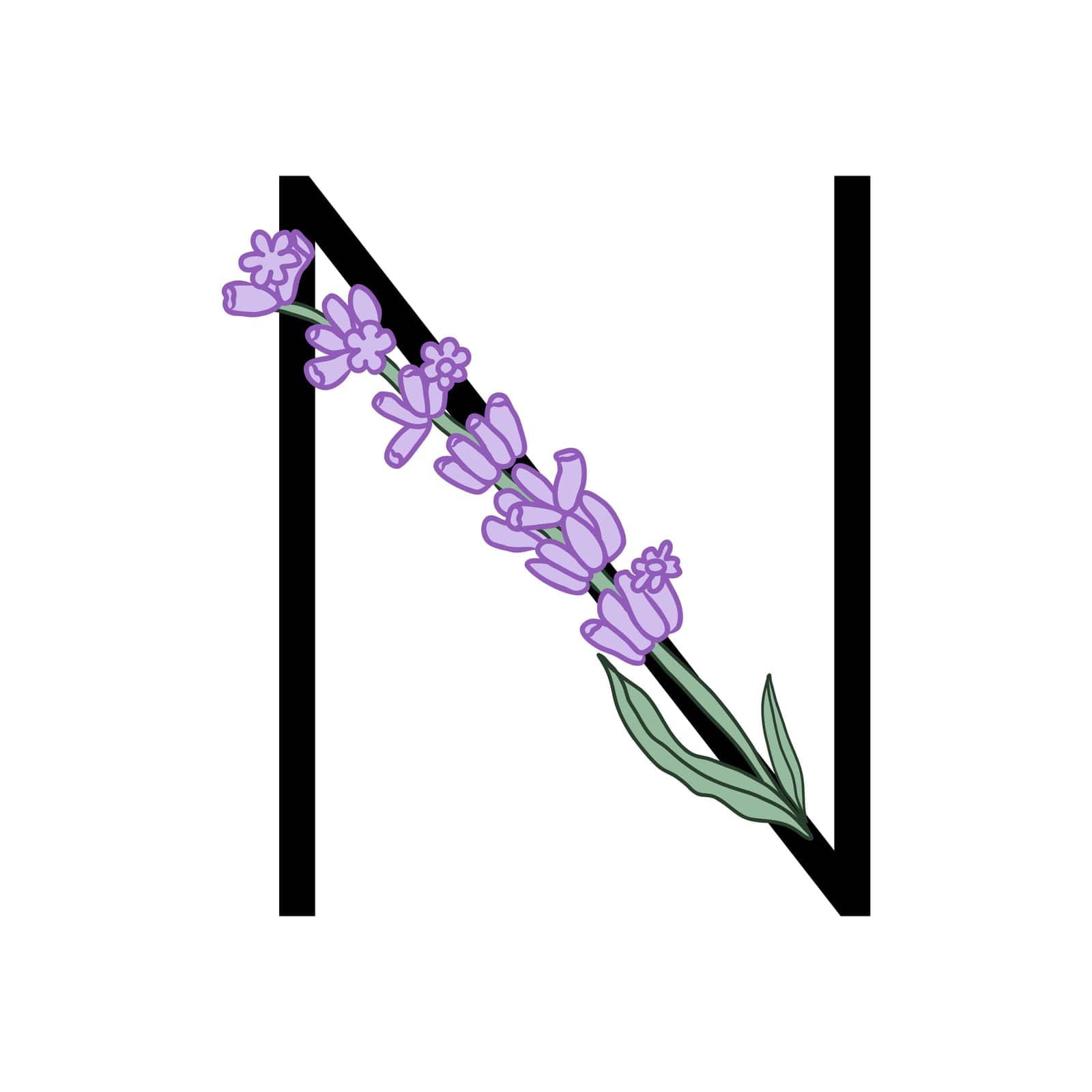 Lavender blossom violet little flower alphabet for design of card or invitation. Vector illustrations, isolated on white background for summer floral gesign. by MintanArt