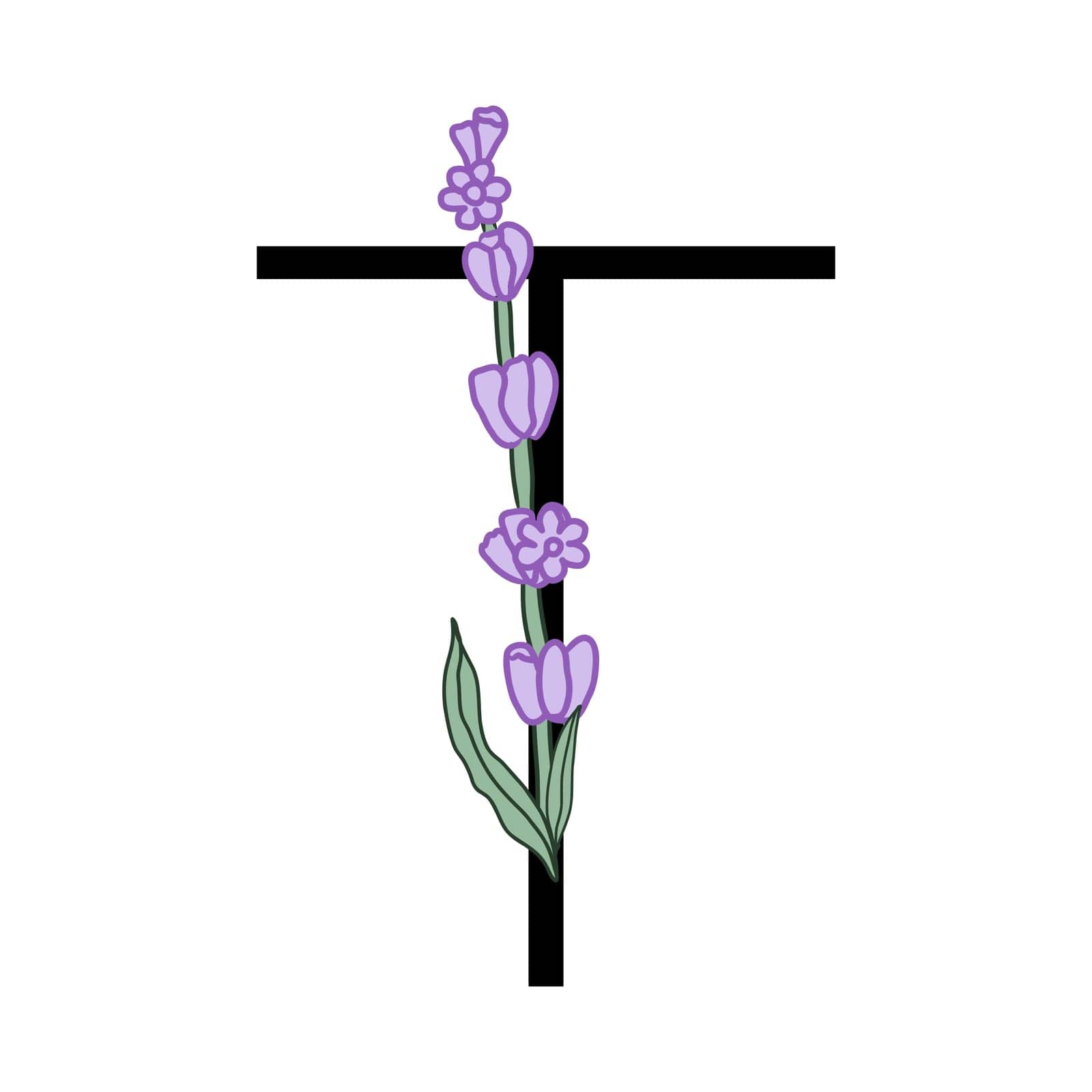 Lavender blossom violet little flower alphabet for design of card or invitation. Vector illustrations, isolated on white background for summer floral gesign by MintanArt