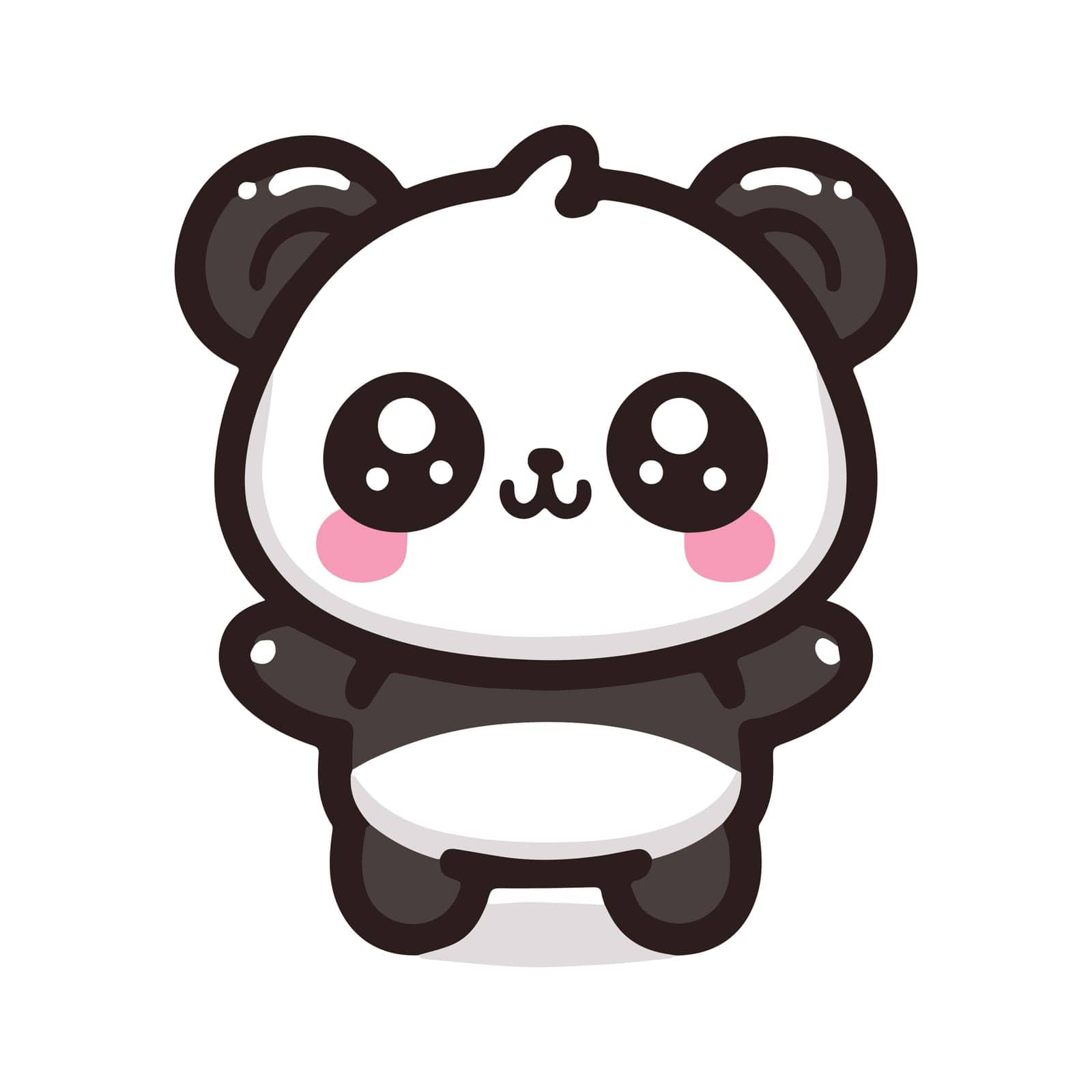 Cute Kawaii Panda Bear Mascot. Cartoon Funny Smiling Happy Panda Sticker. Vector illustration