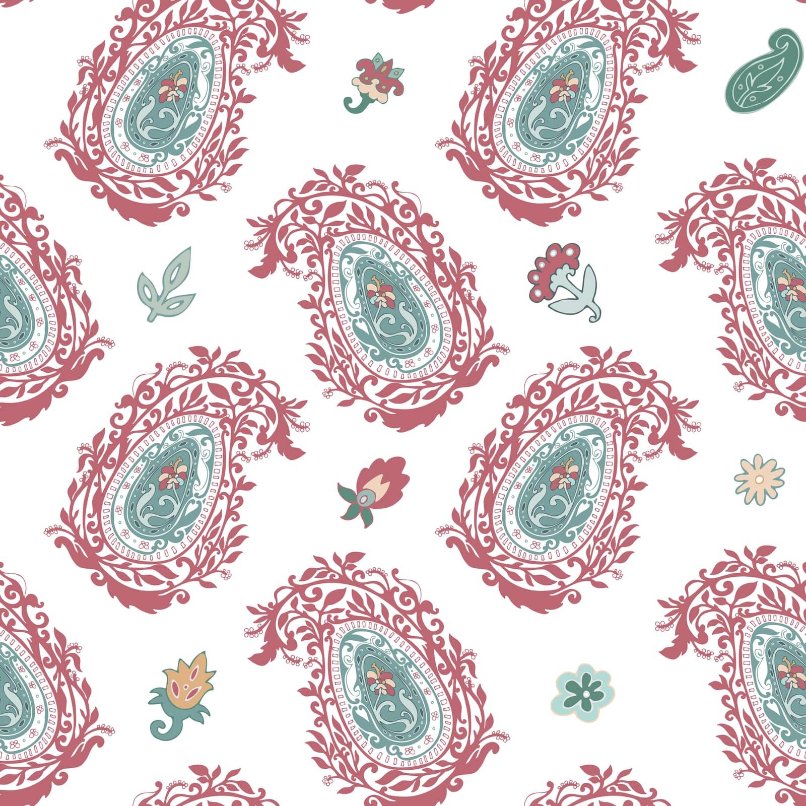 Foliage and blooming flowers, spring and summer seasonal blossom. Trendy romantic repeatable wallpaper or background with leaves. Print for textile or wrapping. Seamless pattern, vector in flat style