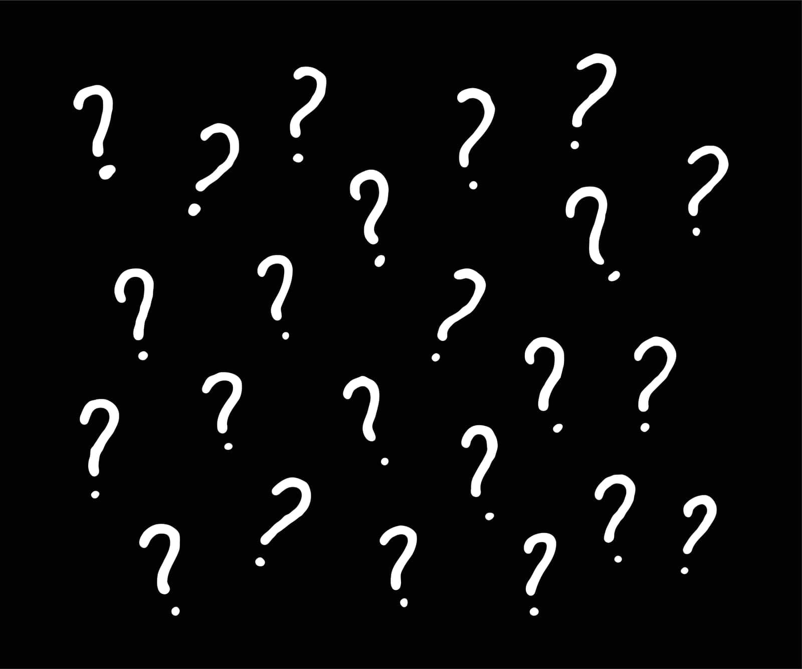Hand-Drawn White Question Marks Vector Set On Black Background