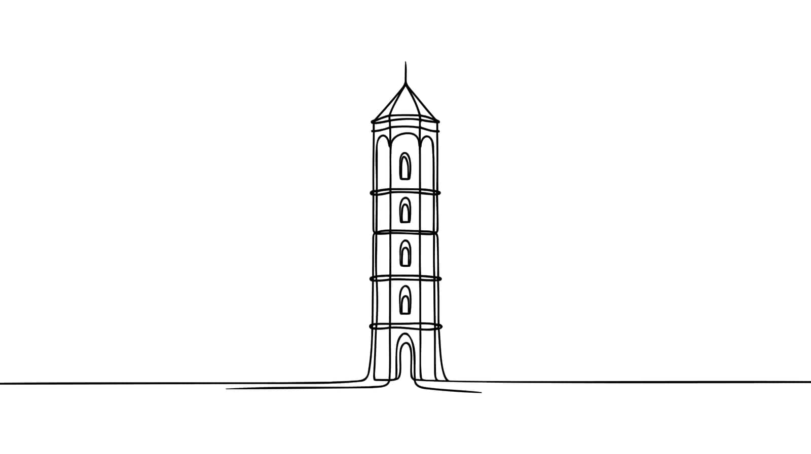 One line style big Tower. Simple modern continuous minimalistic style vector.