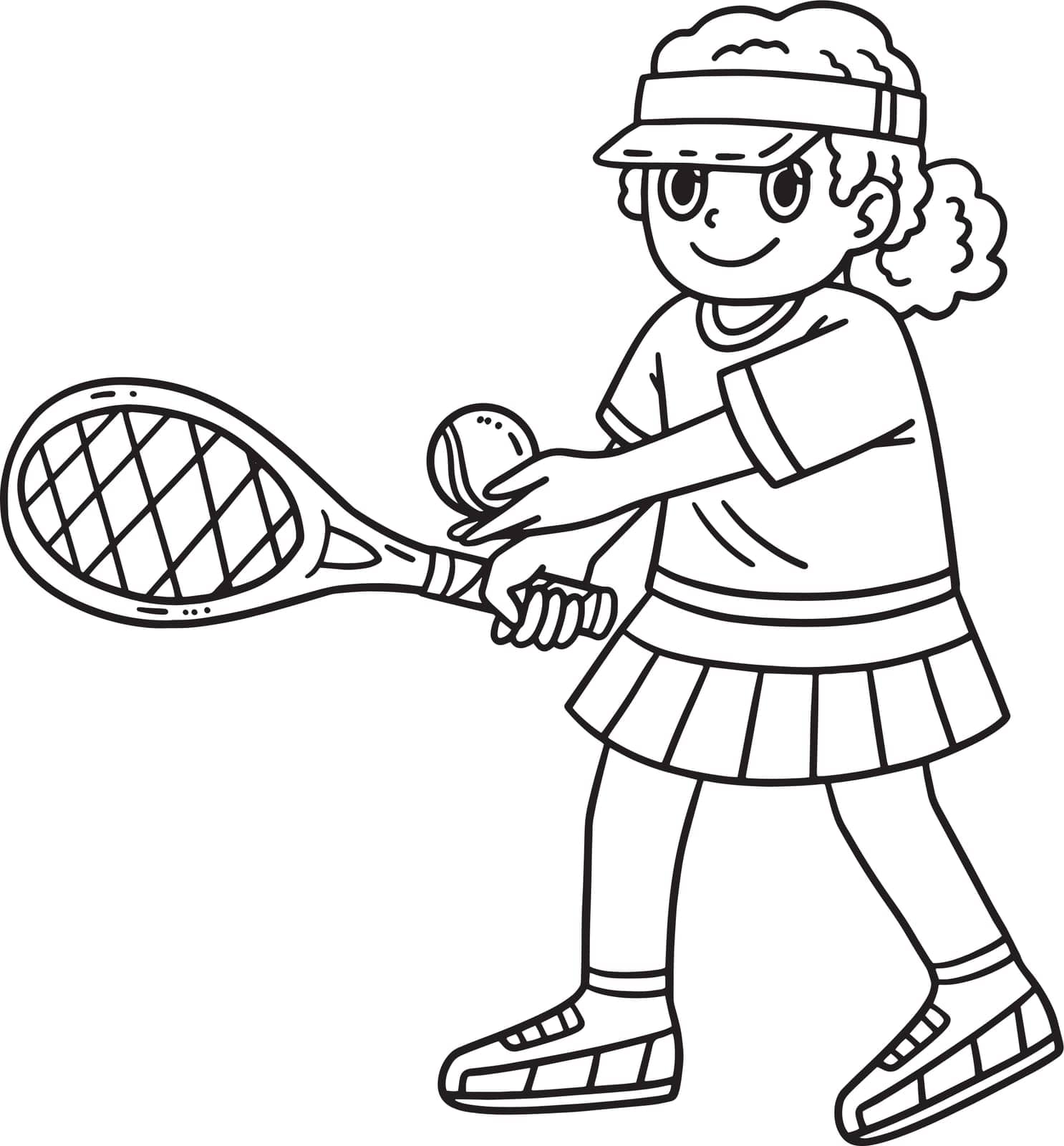 A cute and funny coloring page of a Tennis Female Player Ready to Serve. Provides hours of coloring fun for children. To color, this page is very easy. Suitable for little kids and toddlers.