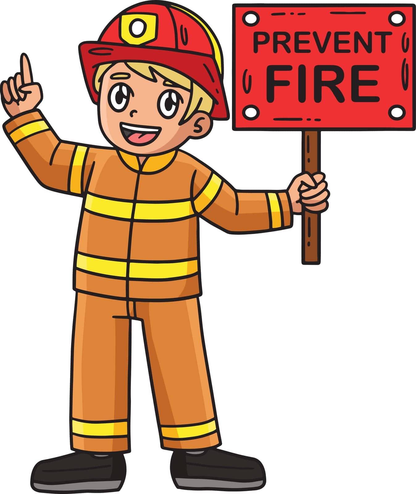 This cartoon clipart shows a Firefighter Holding a Reminder illustration.