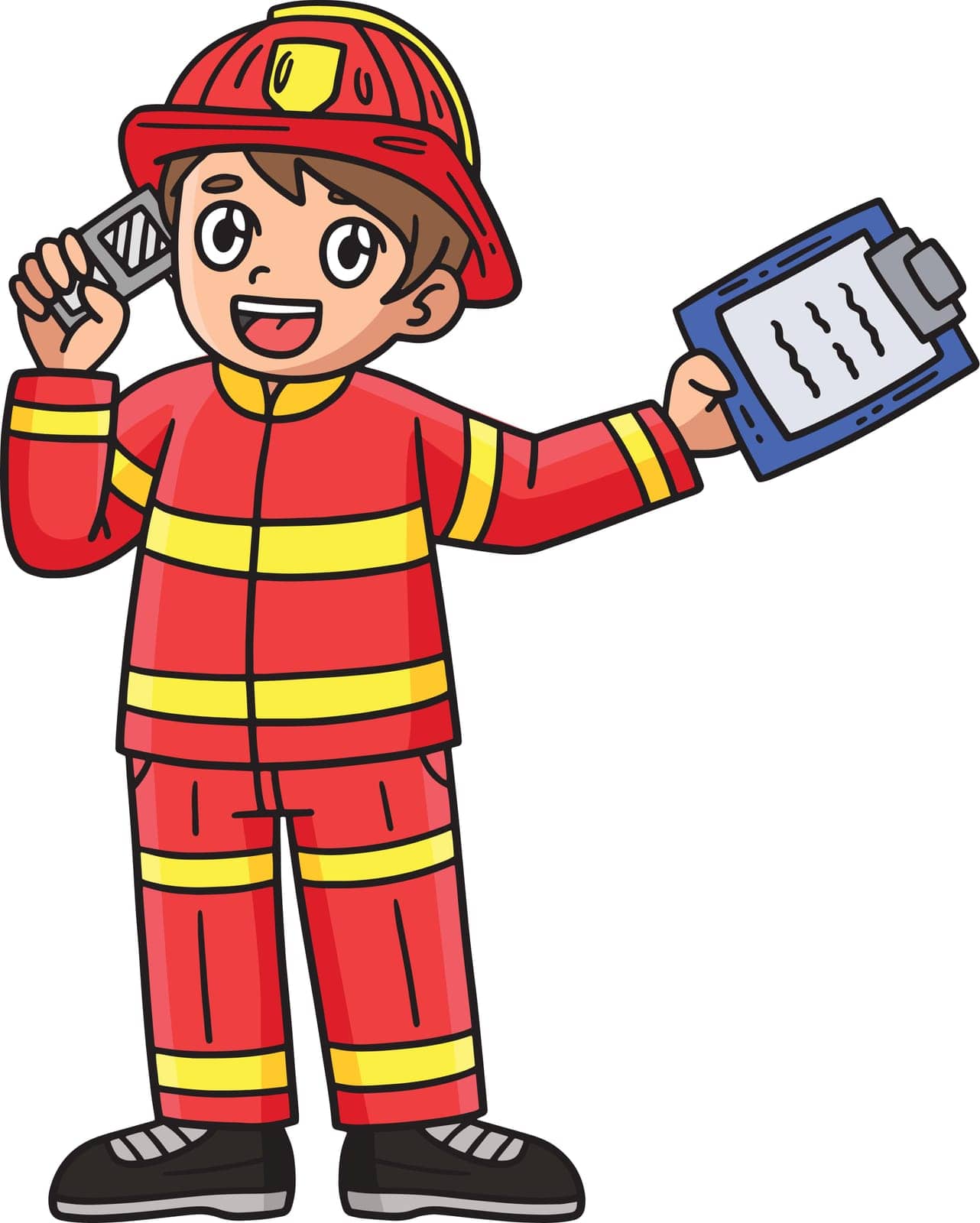 This cartoon clipart shows a Firefighter Receiving a Call illustration.