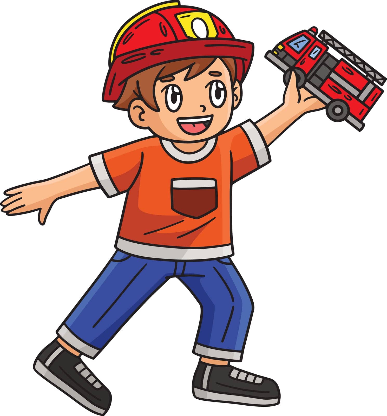 Child with Firefighter Truck Toy Cartoon Clipart by abbydesign