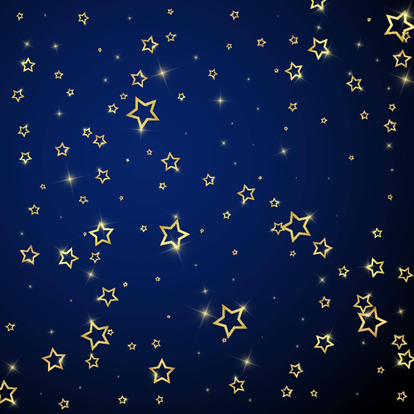 Christmas stars vector overlay. Magic stars luxury sparkling confetti. Christmas spirit. Festive stars vector illustration on dark blue background.