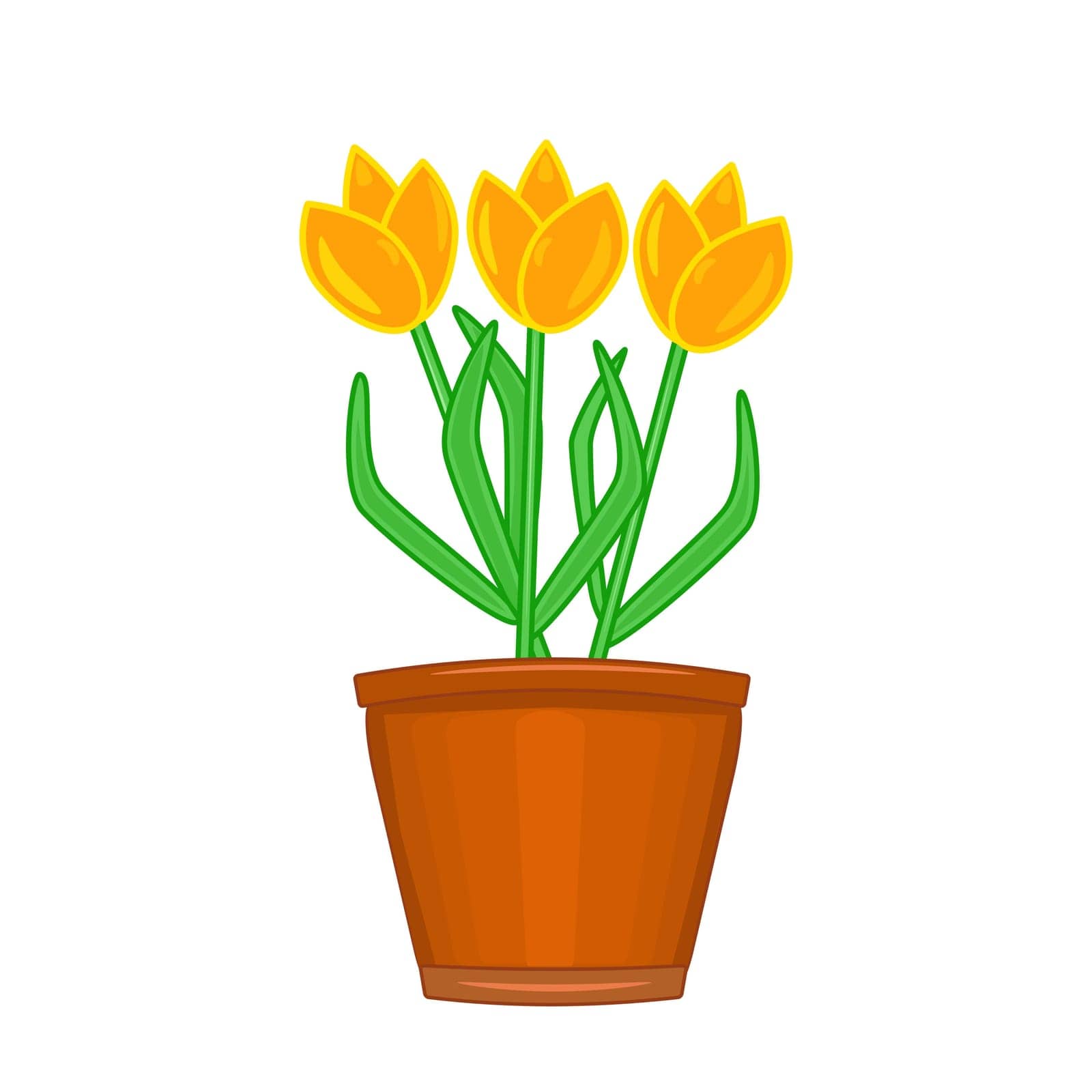 Flowers in pot isolated on white background. Terracotta flowerpot with tulips. by KajaNi