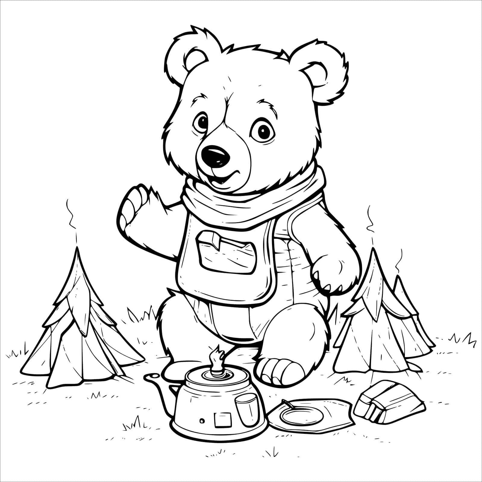 Funny Bear With Camping