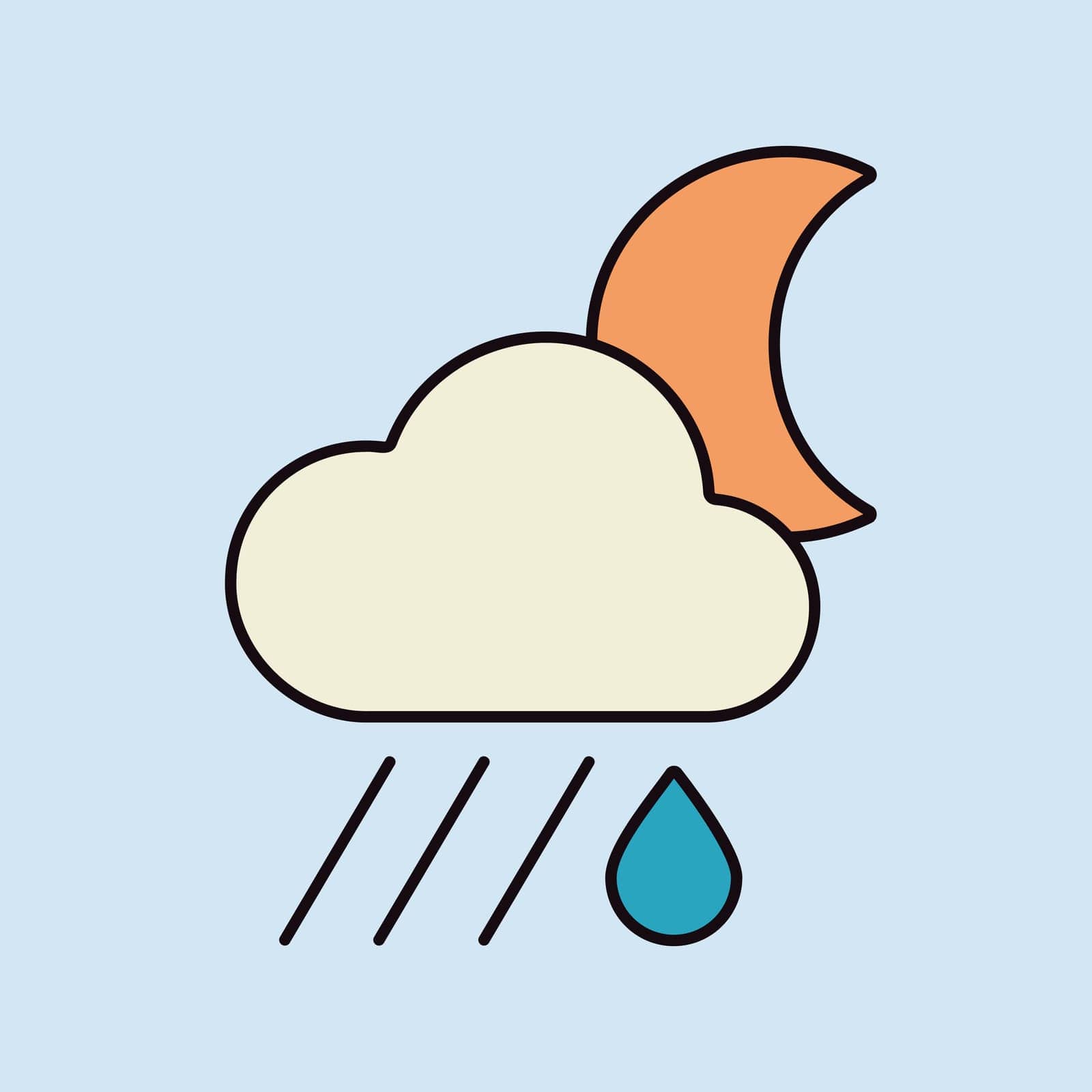 Raincloud with raindrop moon icon. Weather sign by nosik