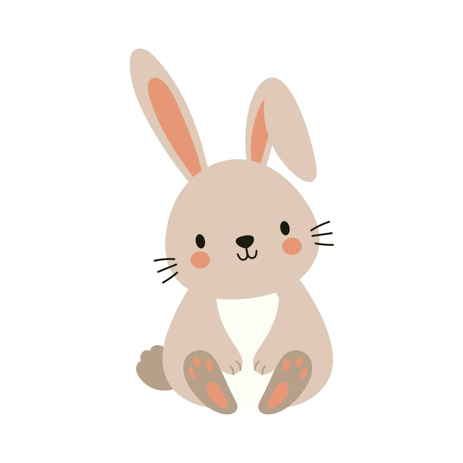Cute boho little Easter bunny. Cartoon whimsical rabbit character for kids cards, baby shower, invitation, poster. Vector stock illustration.