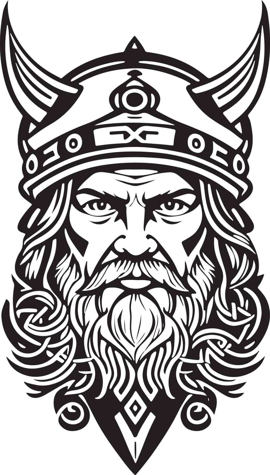 Fantastic line art style Viking head vector graphic template, Suitable for logo design, tattoo design or print on demand. Vector illustration