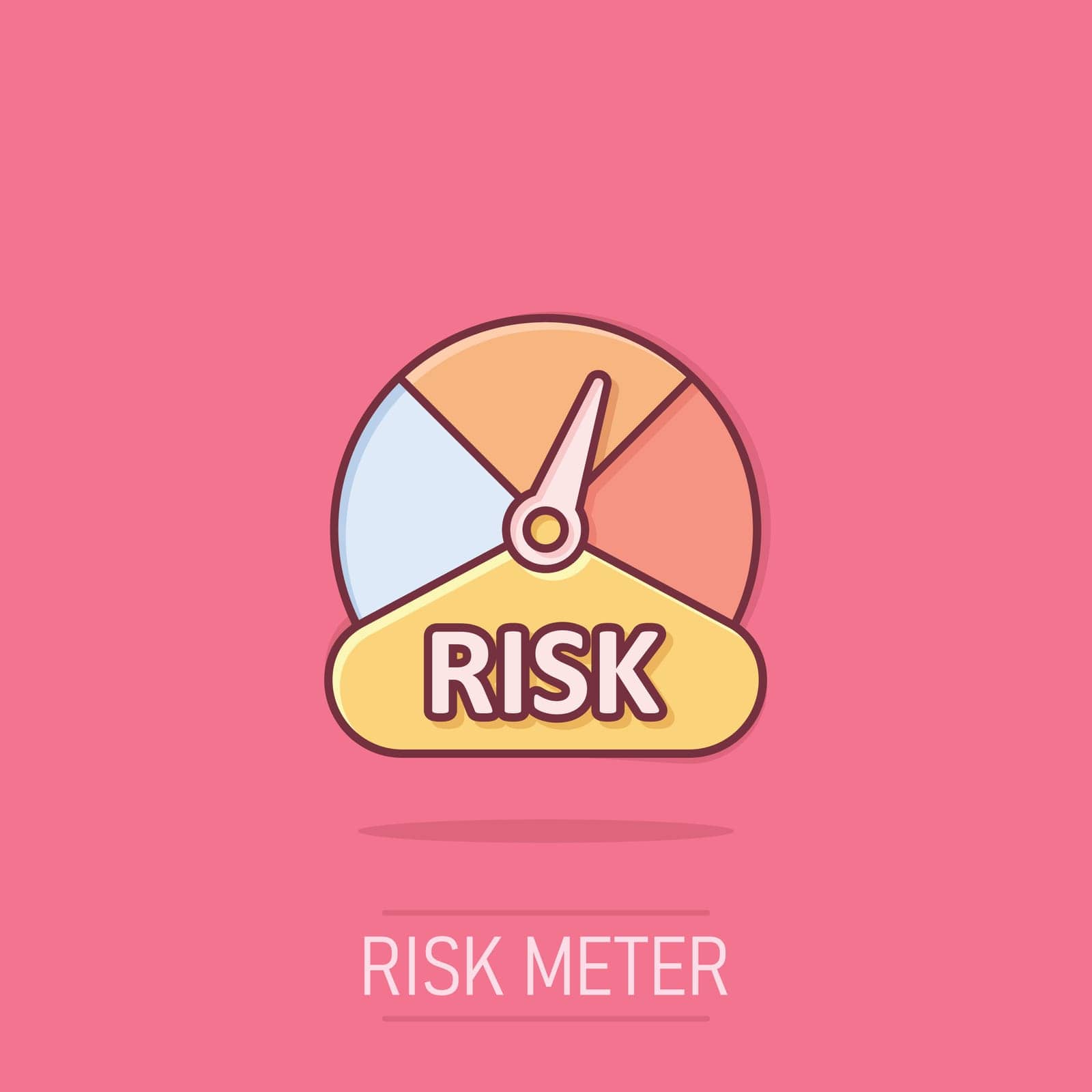 Risk meter icon in comic style. Rating indicator cartoon vector illustration on isolated background. Fuel level sign splash effect business concept.