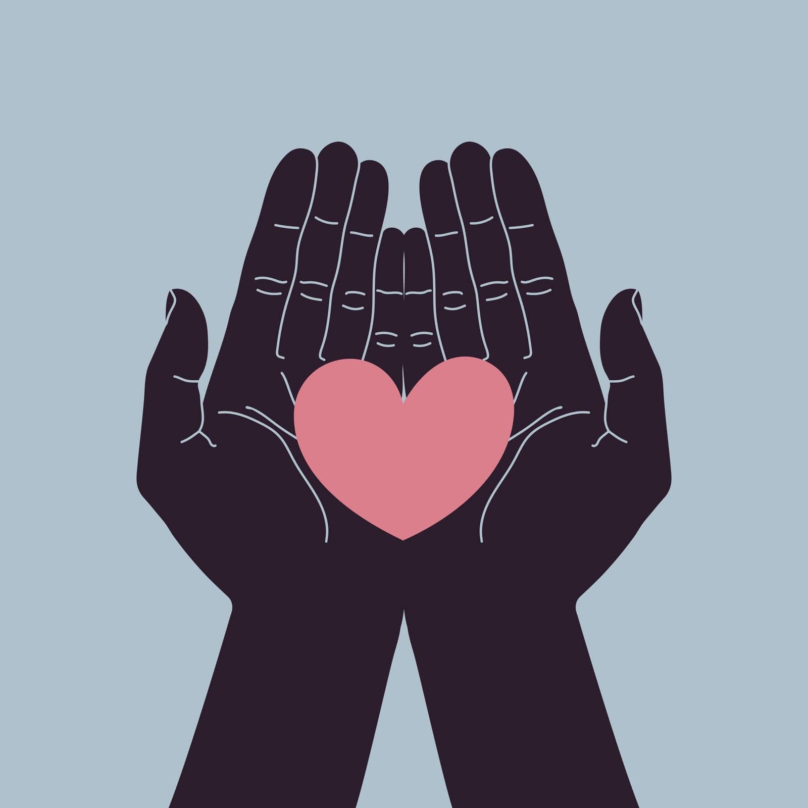 Giving or taking love hand gesture. Cupped hands with open palms. Hands carefully holding heart. Vector illustration by psychoche