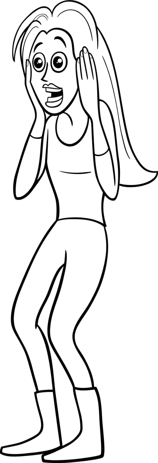 cartoon surprised young woman or girl character coloring page by izakowski