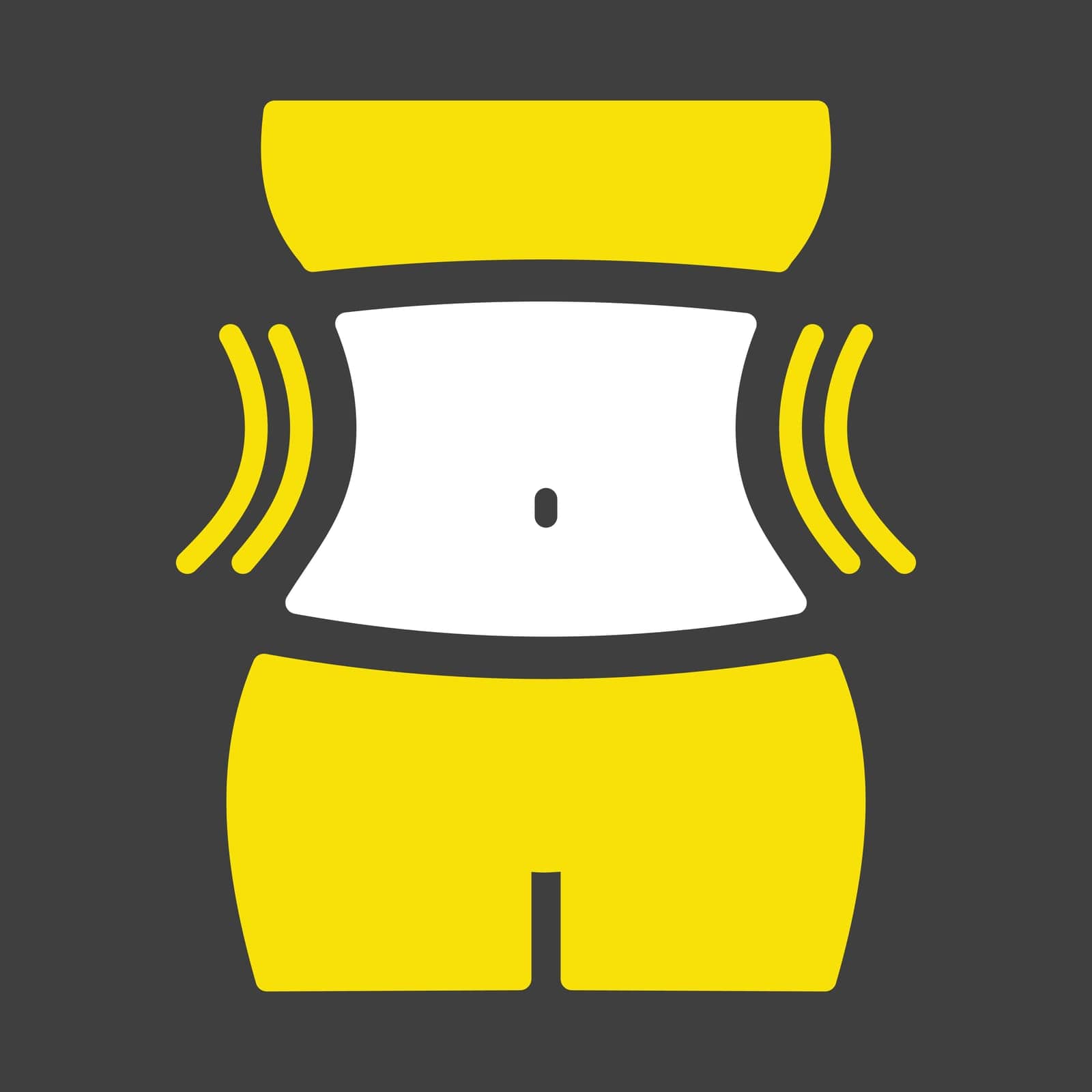 Weight loss solid icon with woman's waist on dark background. Slim female body sign. Graph symbol for fitness and weight loss web site and apps design, logo, app, UI