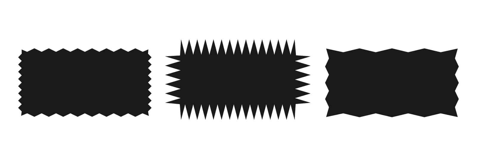 Zigzag rectangular shape.A set of uneven zigzag rectangular shapes. Black color. Isolated elements for design of text box, button, badge, banner, tag, sticker, badge. Vector illustration.