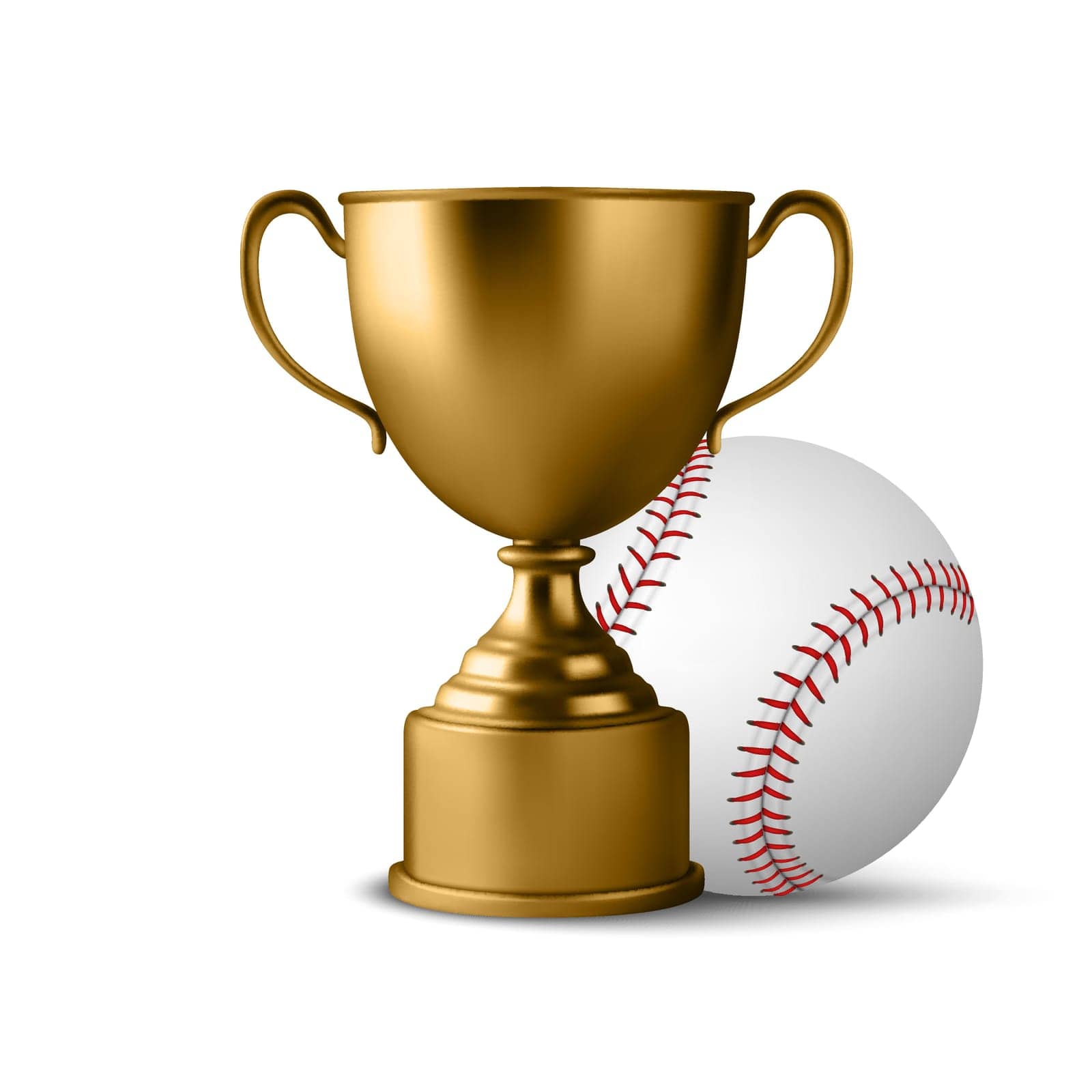 Vector 3d Realistic Metal Yellow Golden Champion Cup and Baseball Set, Isolated. Championship Trophy Design Template for Sports Concept, Front View.