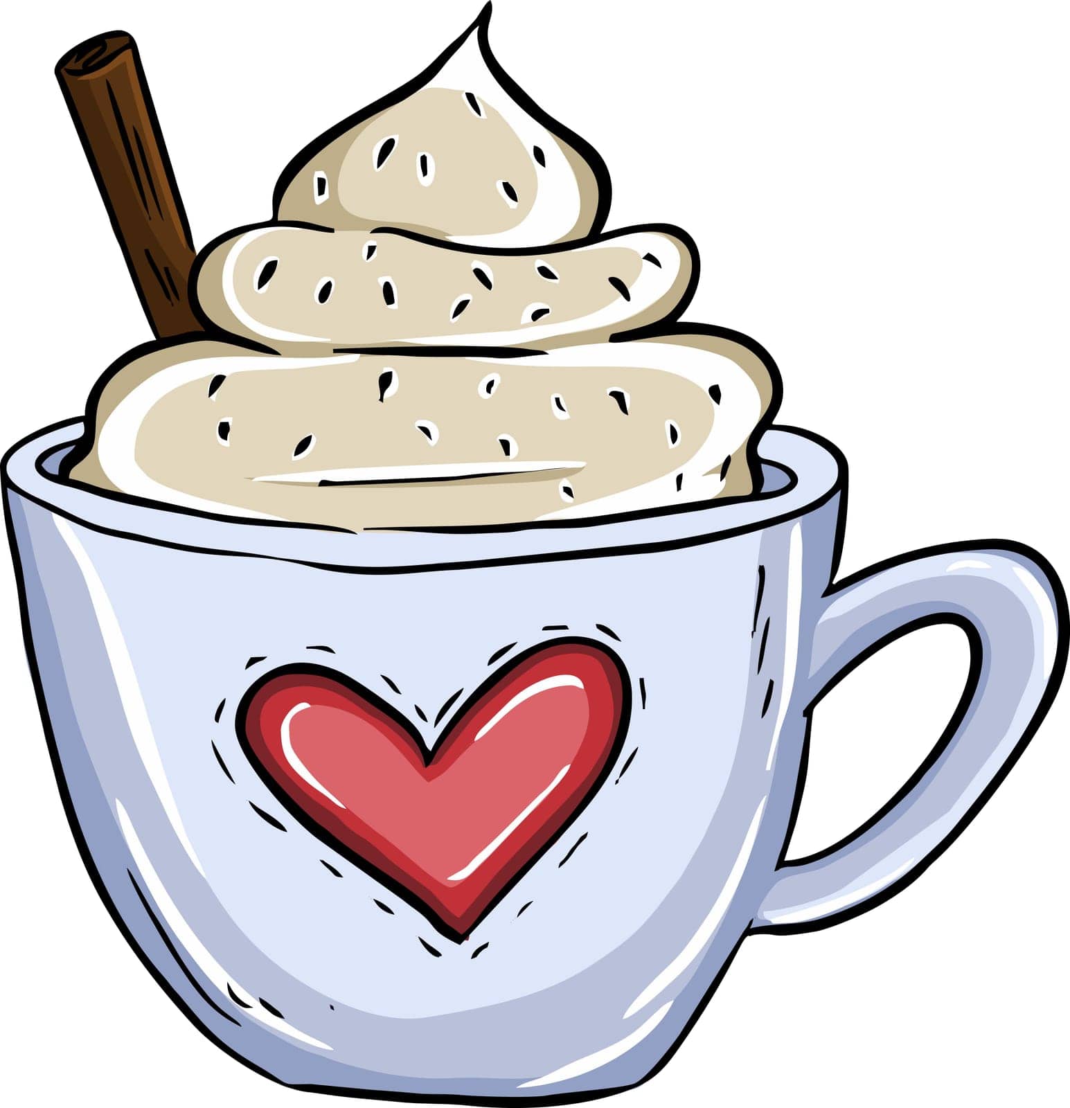 Illustration coffee cup with cream and cinnamon by Katarina_Zavyalova