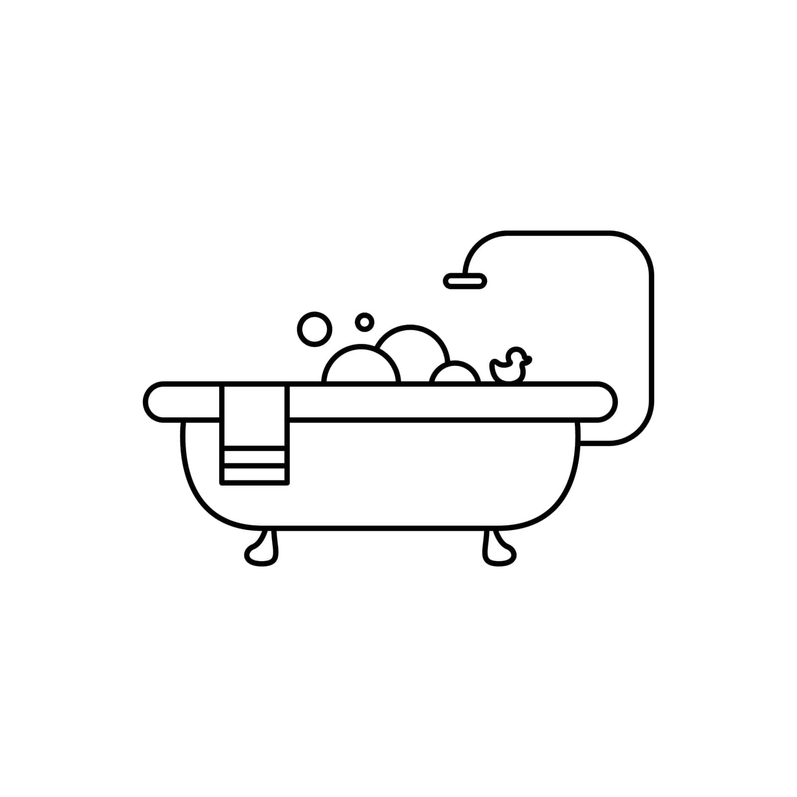 Bath in linear style vector icon. Shower logo concept. Outline of a cute bathtub in a simple flat style. Cleanliness vector icon. Home interior for bathroom vector. Vector illustration. by Moreidea