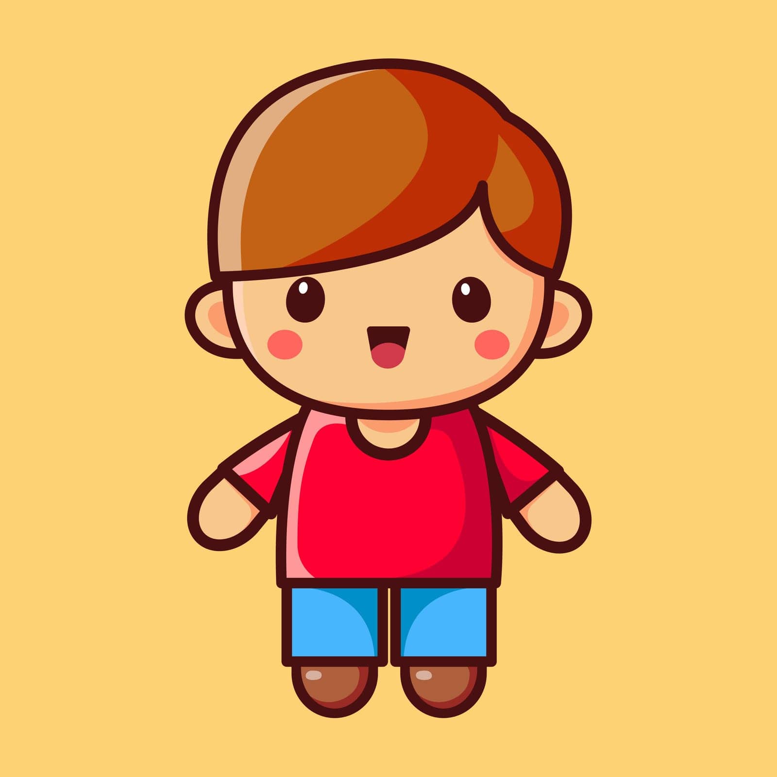 A boy in blue trousers and a red T-shirt. One child. Vector flat illustration by MeinLieben