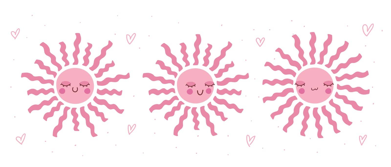 Cute hand drawn smiling suns set. Scandinavian style decoration for nursery kids room. Vector illustration  by psychoche