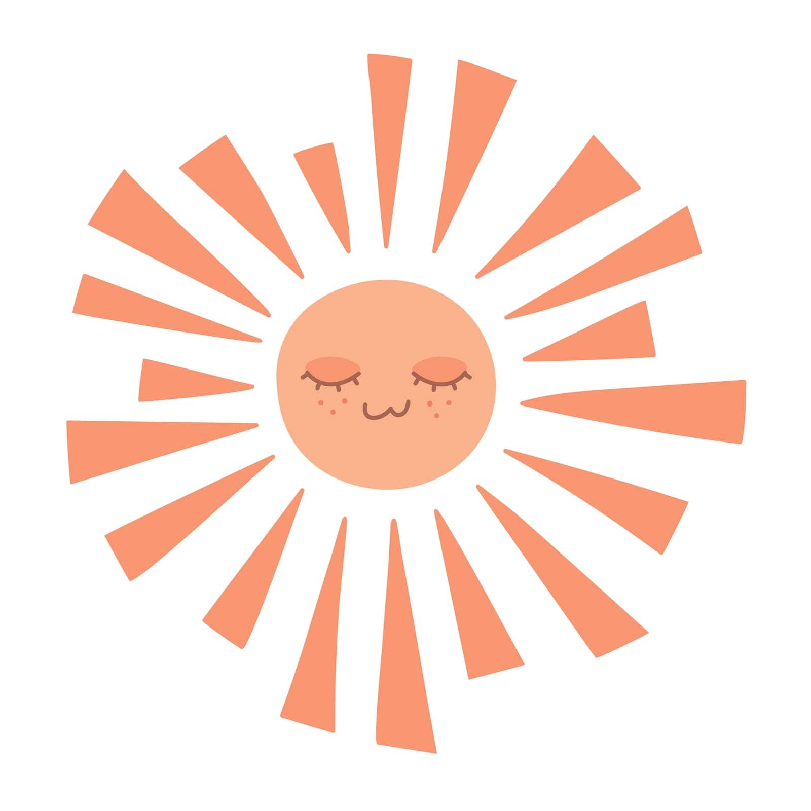 Cute hand drawn smiling sun character. Scandinavian style decoration for nursery kids room. Vector illustration 