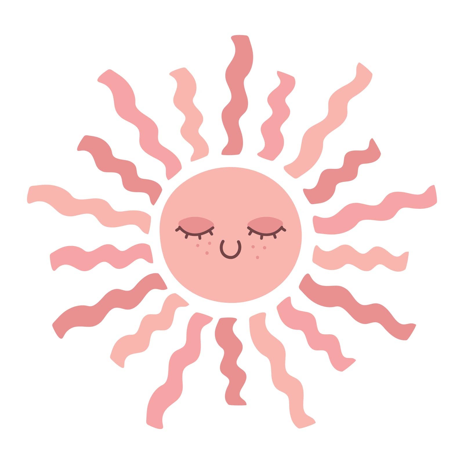 Cute smiling sun in pastel colors. Hand drawn Scandinavian style decoration for nursery kids room. Vector illustration  by psychoche